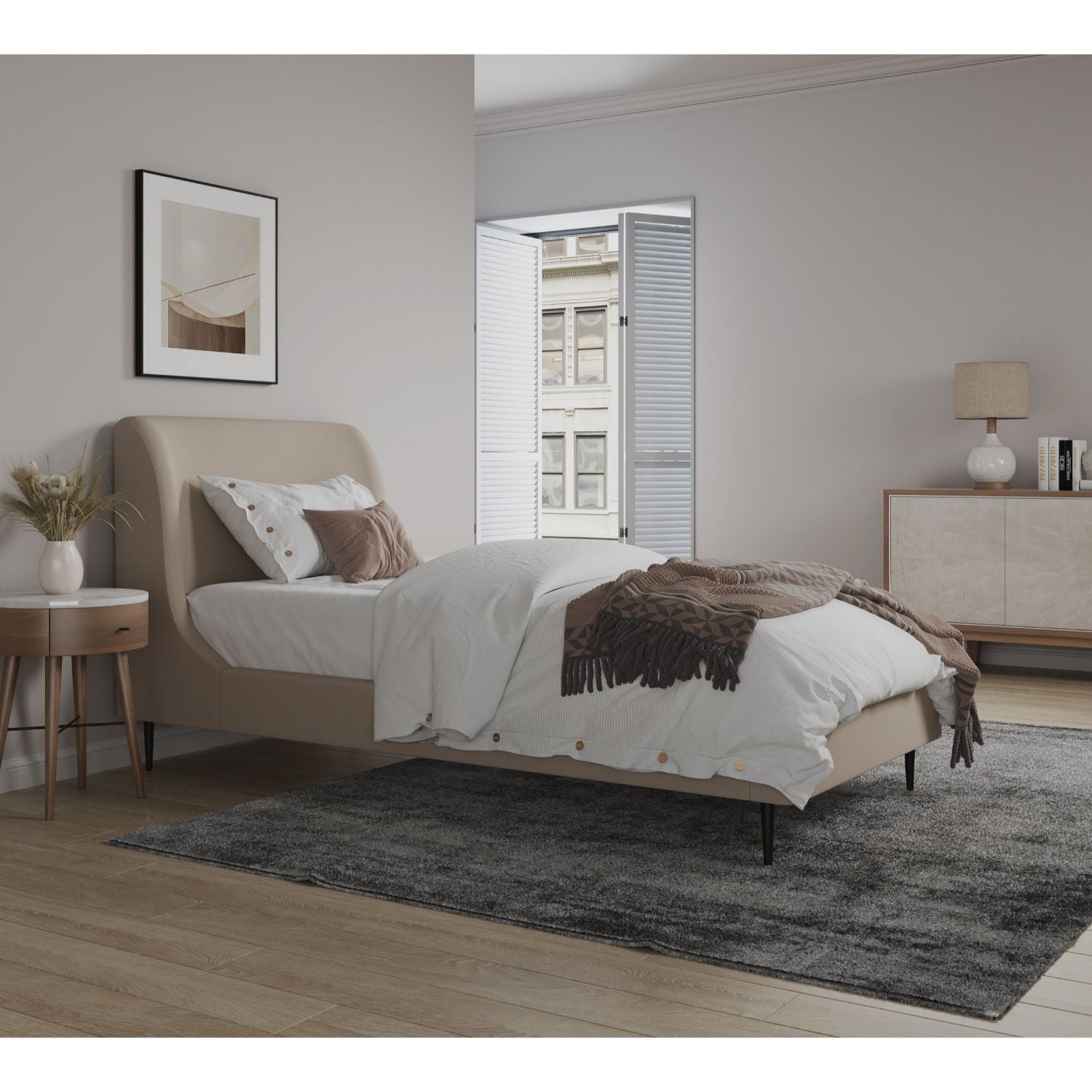 Heather - Upholstered Bed With Curved Headboard