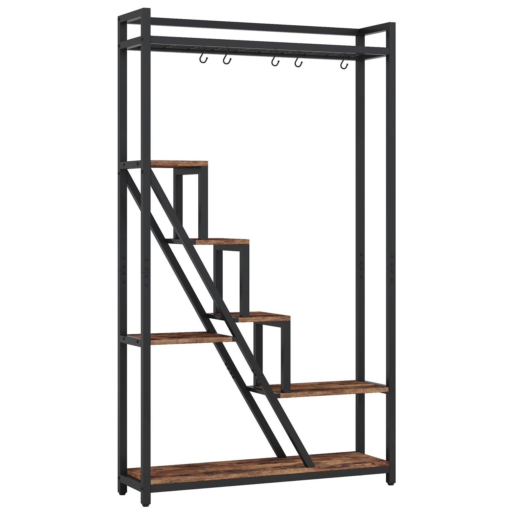 7 Tier Indoor Plant Stand With 5 S-Hooks - Brown / Black