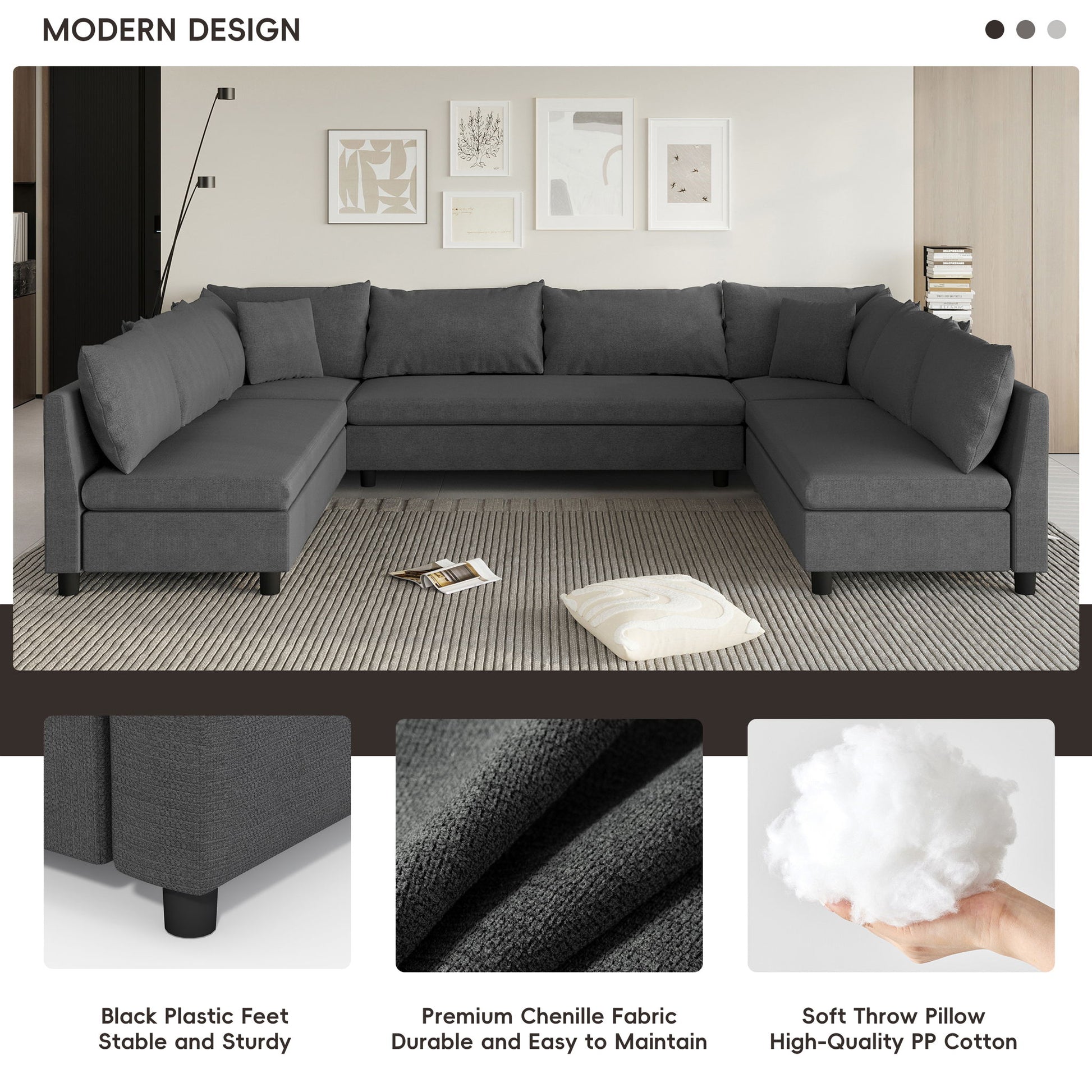 Modular Sectional Reversible U Shaped Couch Set, Free Combination Minimalist Style Oversized 8 Seat Convertible Sofa - Best Buy Furniture