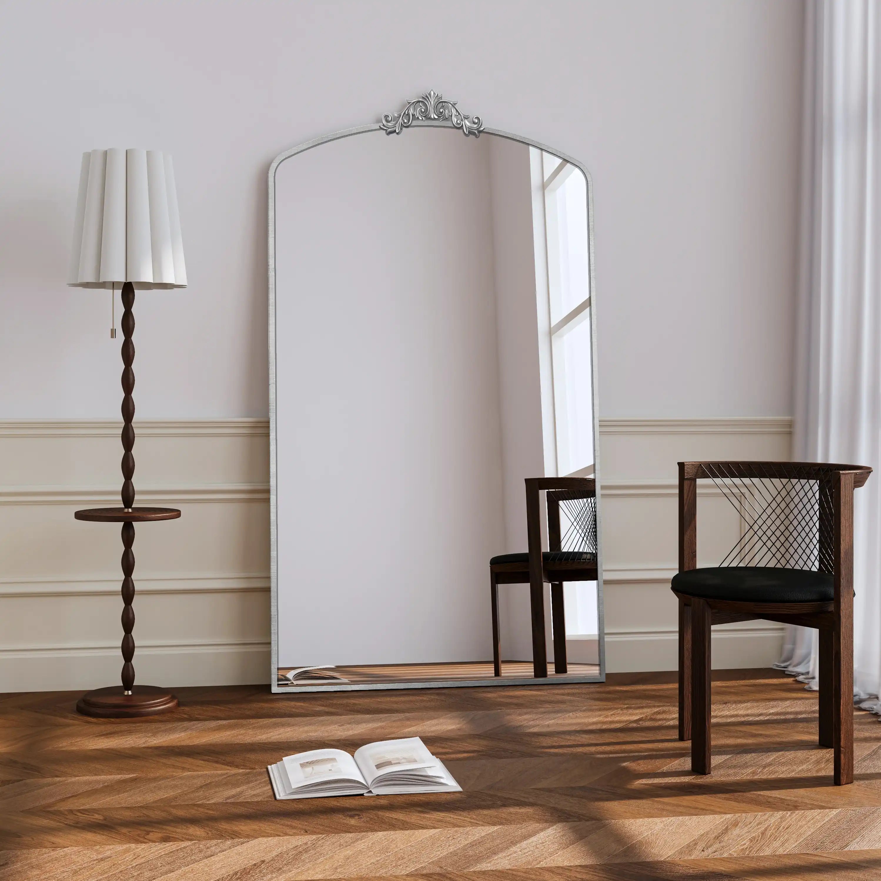 36x66 Vintage Arched Floor Mirror, Metal Frame, Antique Silver - Best Buy Furniture