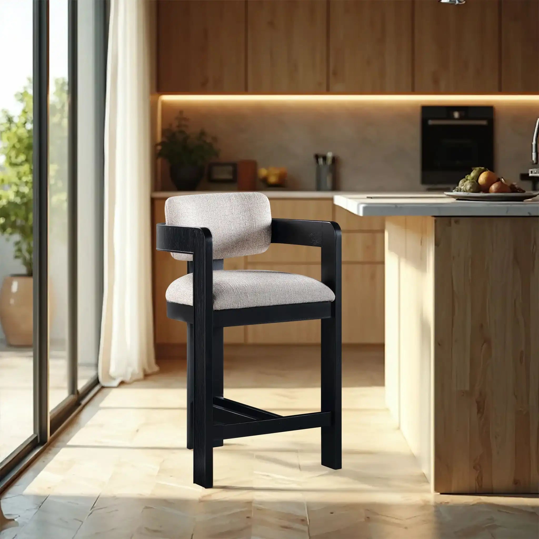Sacha - Linen Stool With Black Base