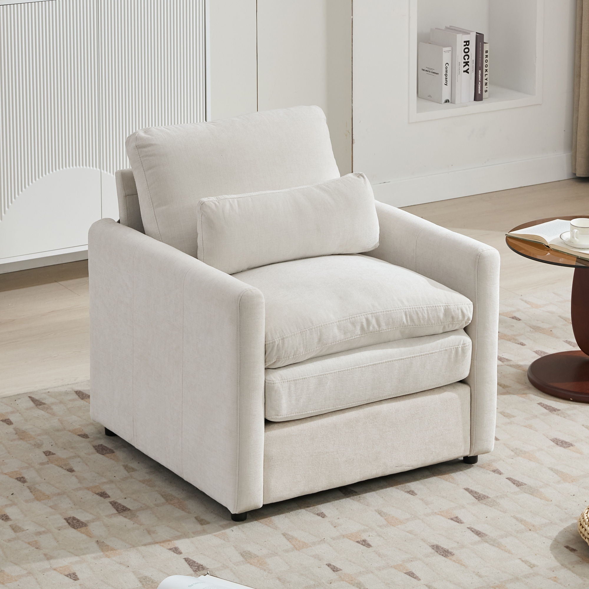 Cozy Upholstered Plush Cushion Armchair For Living Room