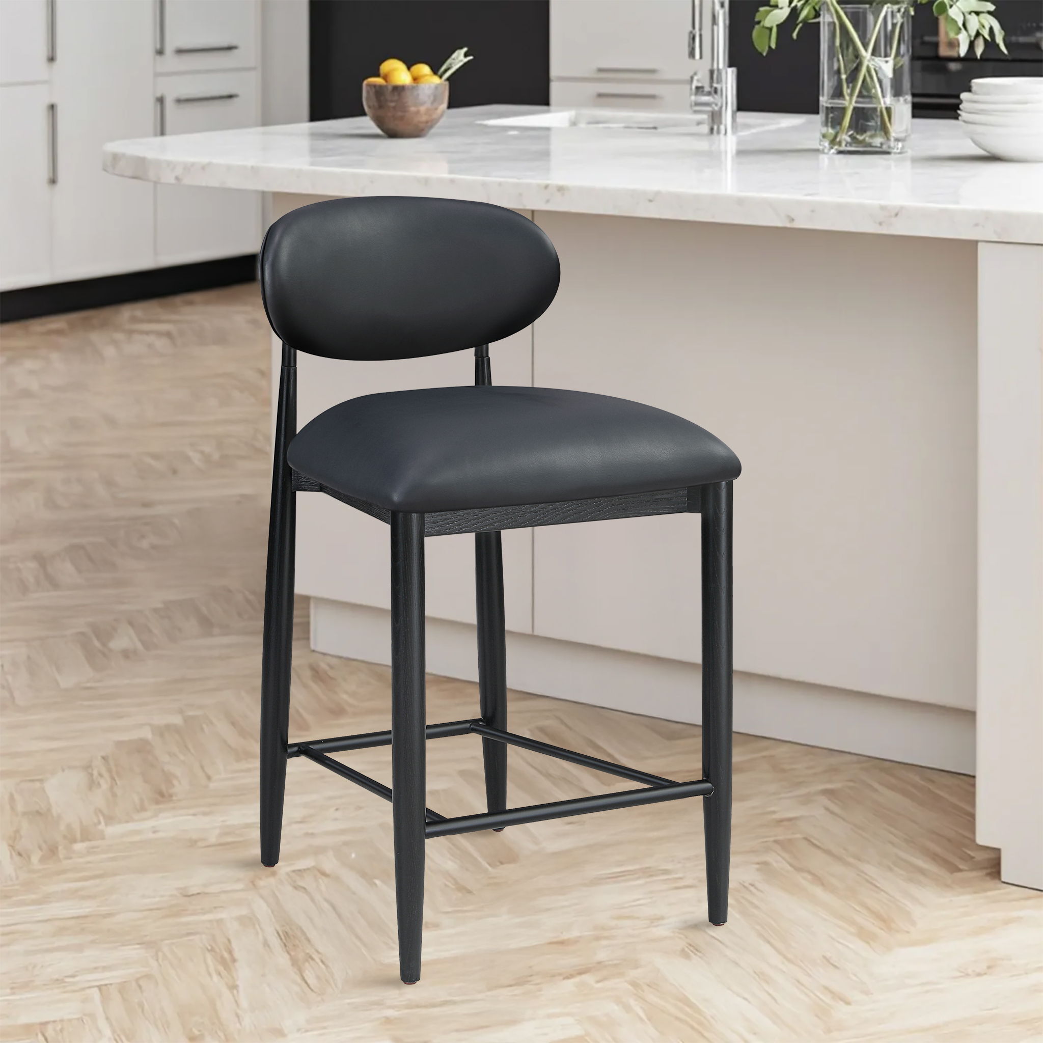 Riccio - Faux Leather Stool - Black Frame