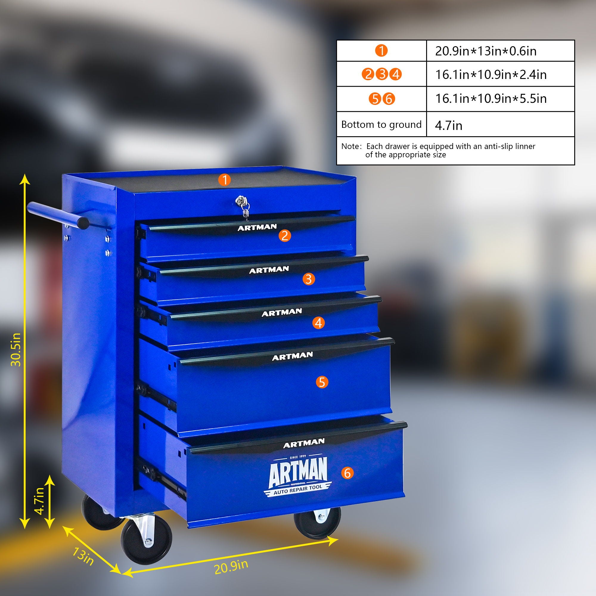 Rolling Metal Tool Chest With Drawers, Steel Storage Cabinet With Ball Bearing Slides