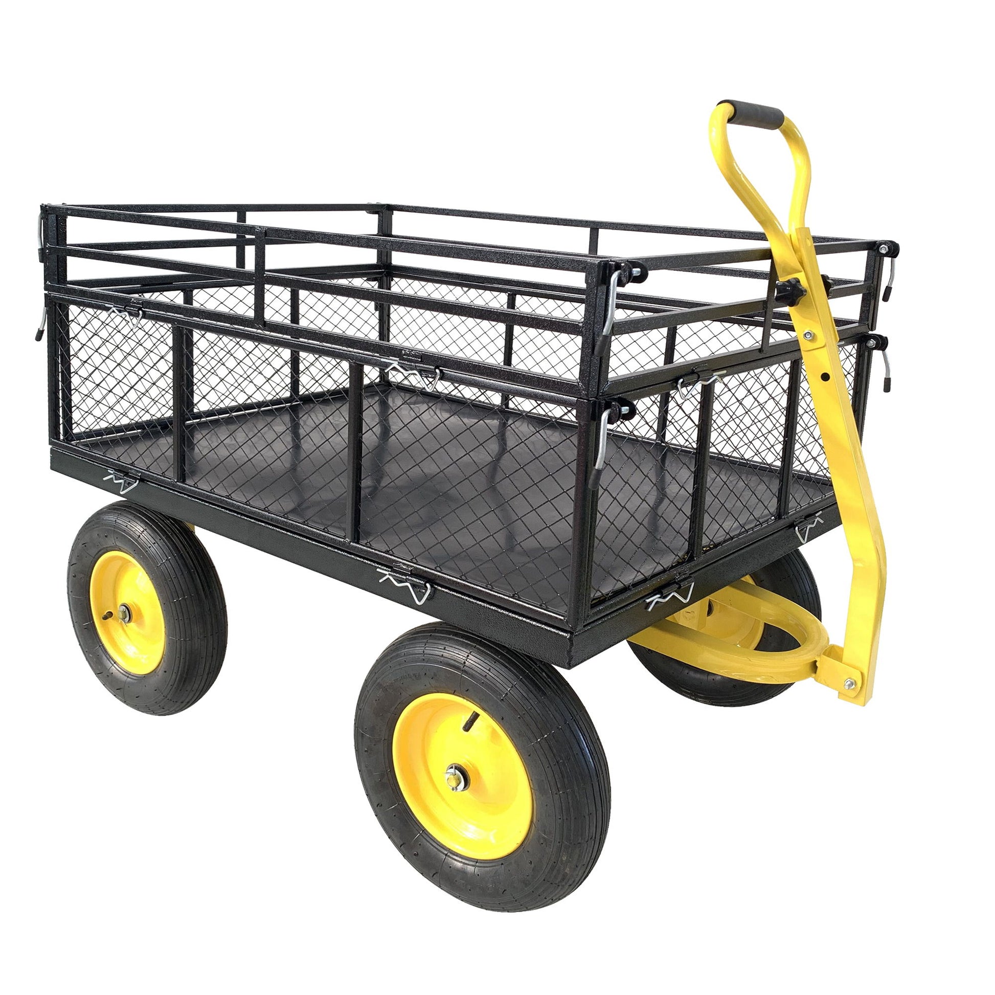 Steel Garden Cart, Heavy Duty 1400 Lbs Capacity, With Removable Mesh Sides To Convert Into Flatbed, Utility Metal Wagon With 2-In-1 Handle And 16 In Tires, Perfect For Garden, Farm, Yard - Black - Best Buy Furniture