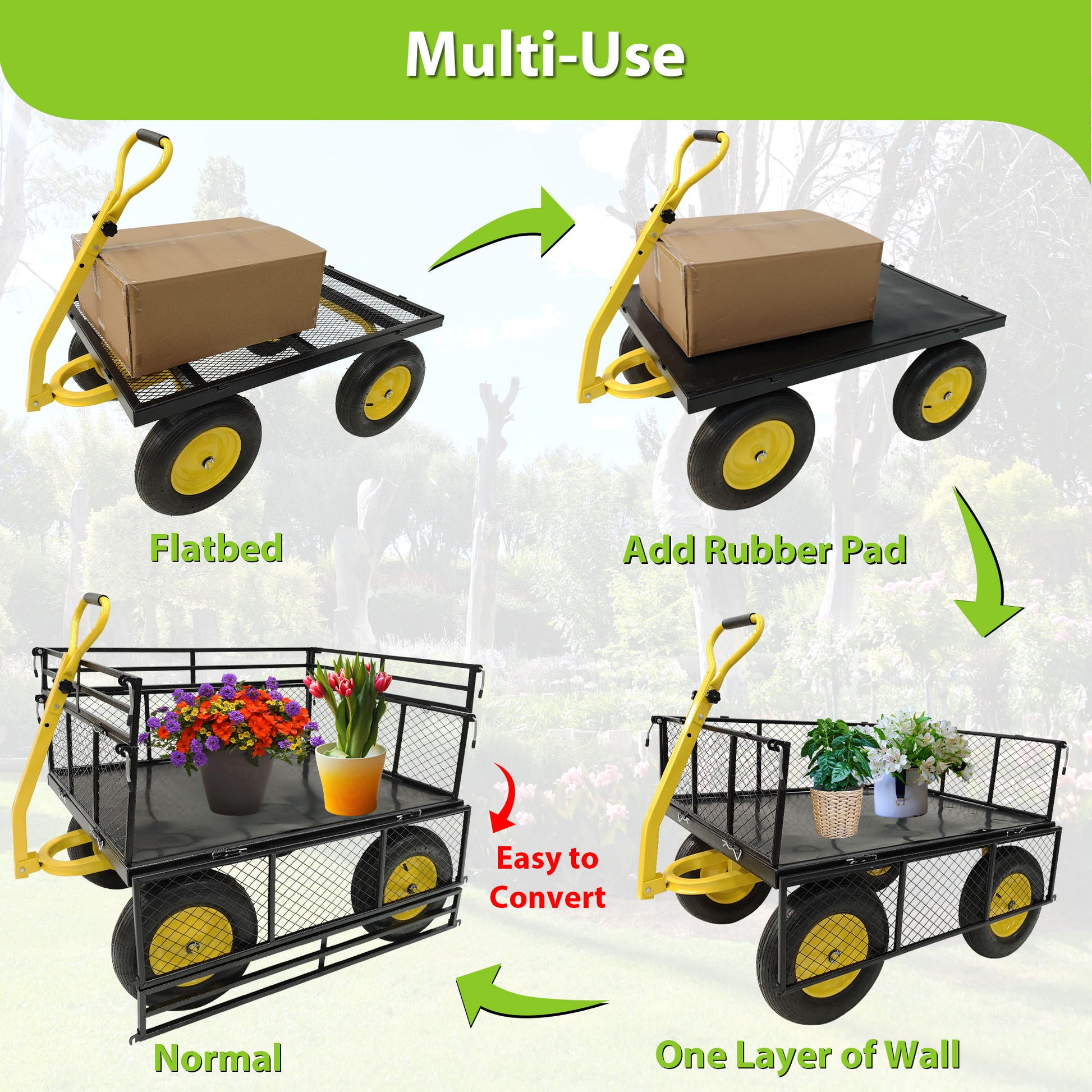 Steel Garden Cart, Heavy Duty 1400 Lbs Capacity, With Removable Mesh Sides To Convert Into Flatbed, Utility Metal Wagon With 2-In-1 Handle And 16 In Tires, Perfect For Garden, Farm, Yard - Black - Best Buy Furniture