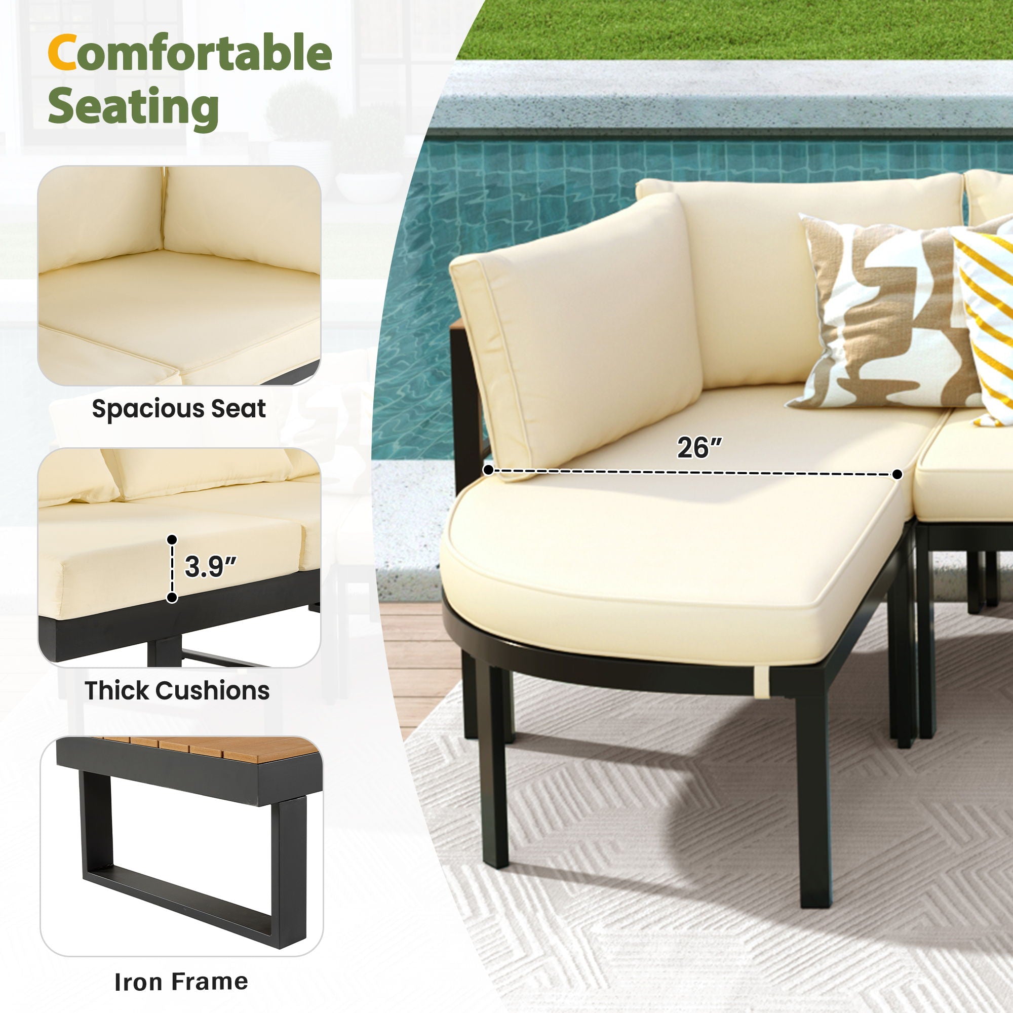 Outdoor Sectional Sofa Set Patio Seating Group With Cushions