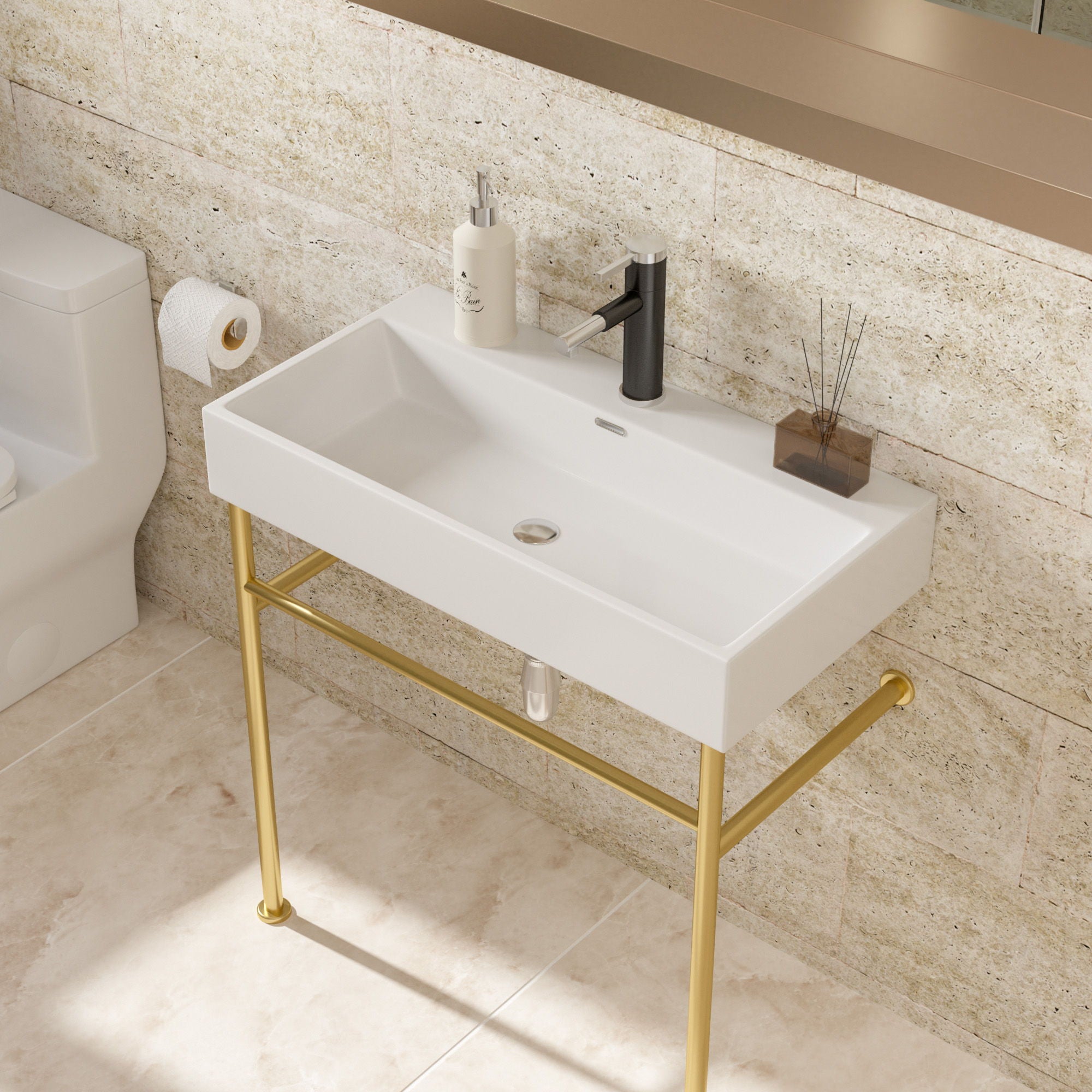 Ceramic Console Bathroom Sink With Overflow
