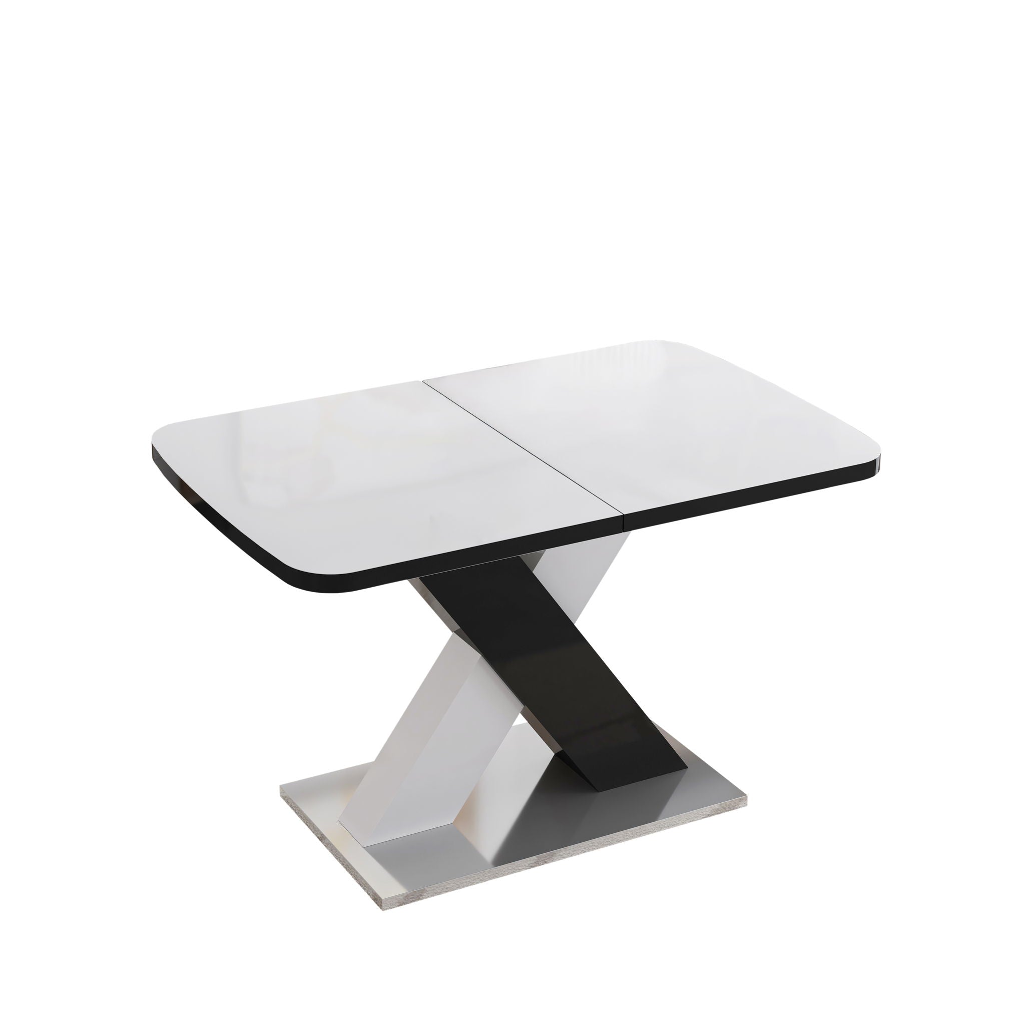 Rectangle Dining Table, Stretchable, Table Top With X Shape And Legs And Base - White / Black