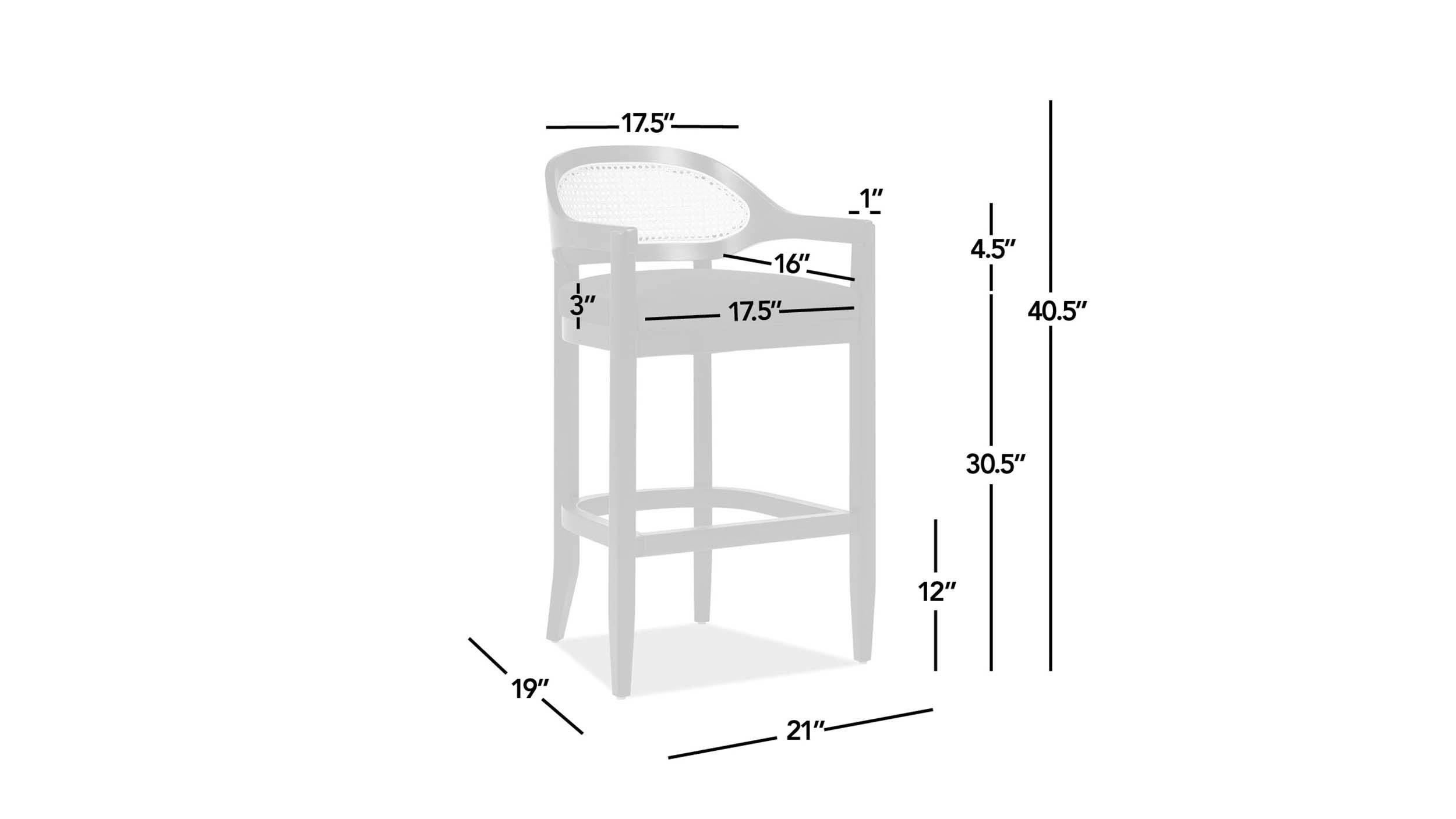 Americana Mid-Century Modern 30.5' Cane Back Bar Stool, Jet Black