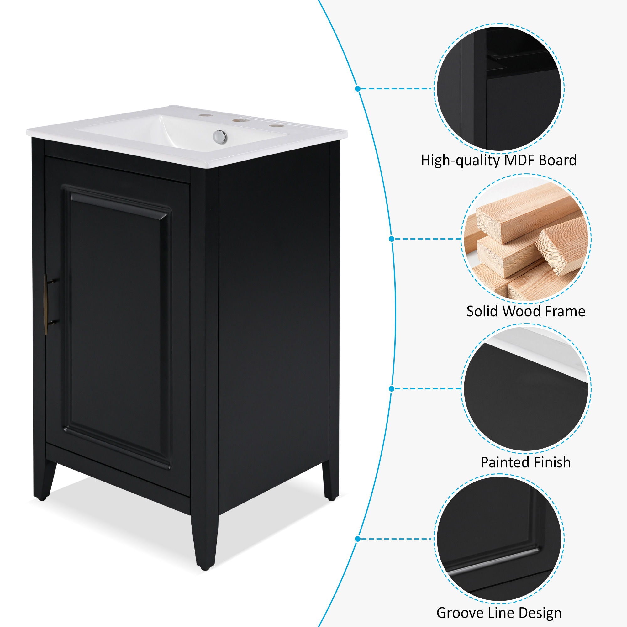 Modern Bathroom Vanity With Sink, Functional Drawer, Soft- Closing Door