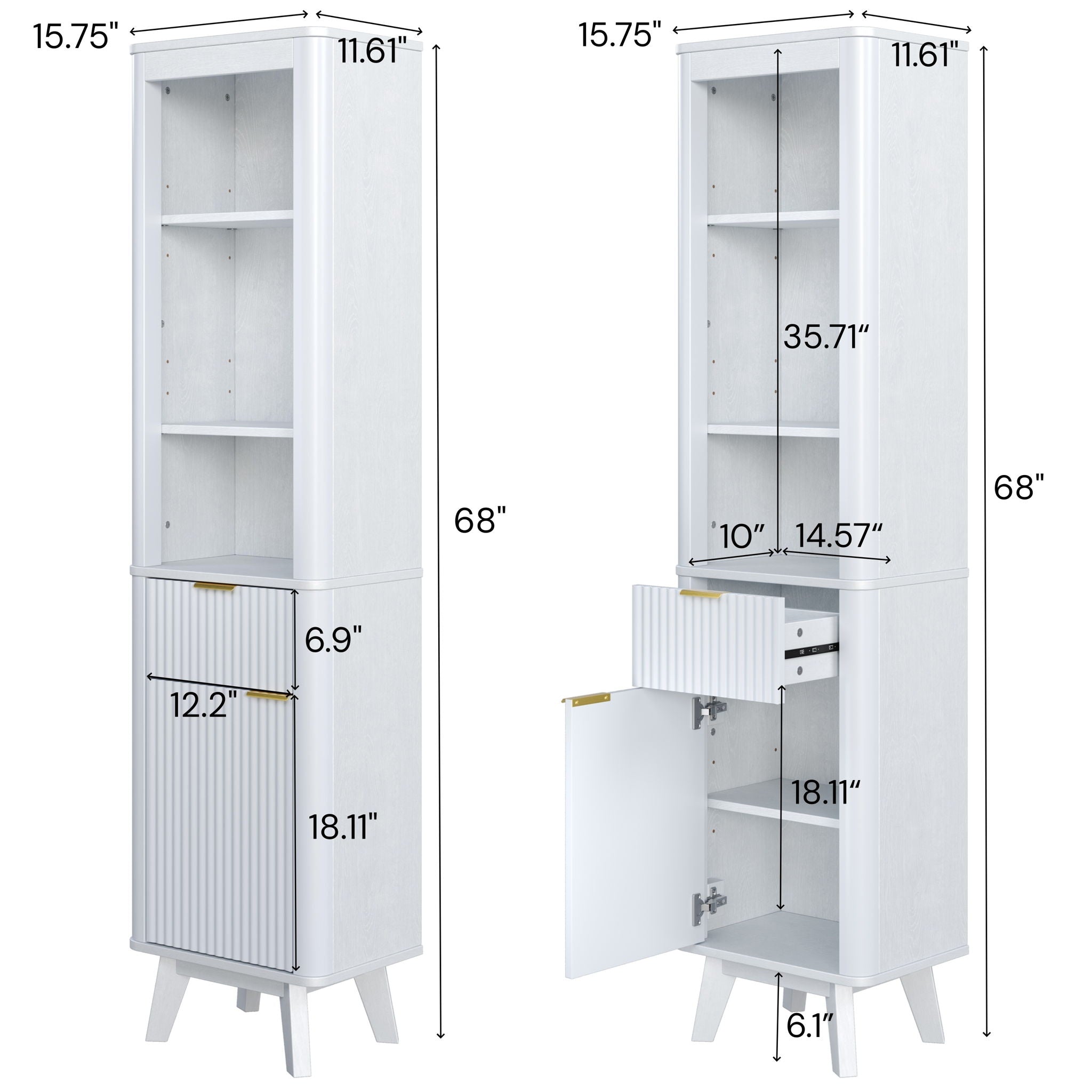 Tall Bathroom Storage Cabinet With Adjustable Shelves And 1 Drawer & Door