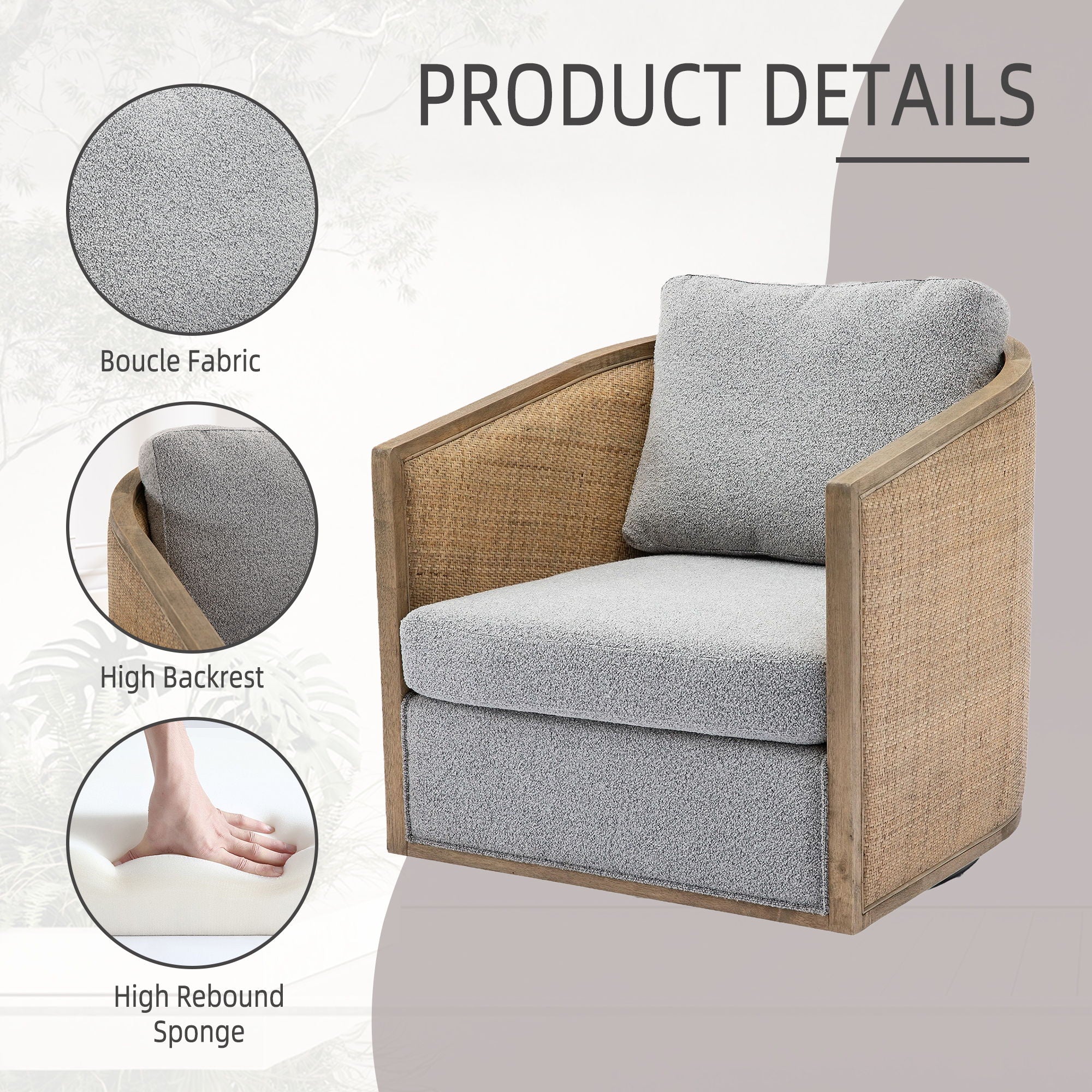 Barrel, Comfy Round Accent Sofa Chair With 360 Degree Swivel, Leisure Arm