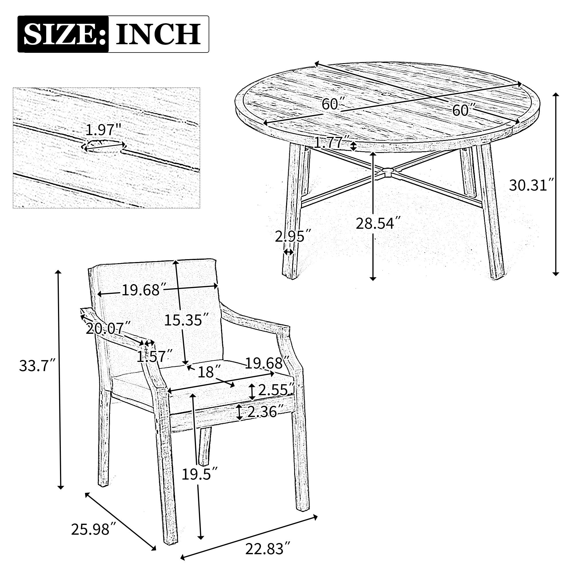 6 Person Outdoor Wooden Dining Set With Umbrella Hole And Removable Cushions For Patio - Gray - Best Buy Furniture