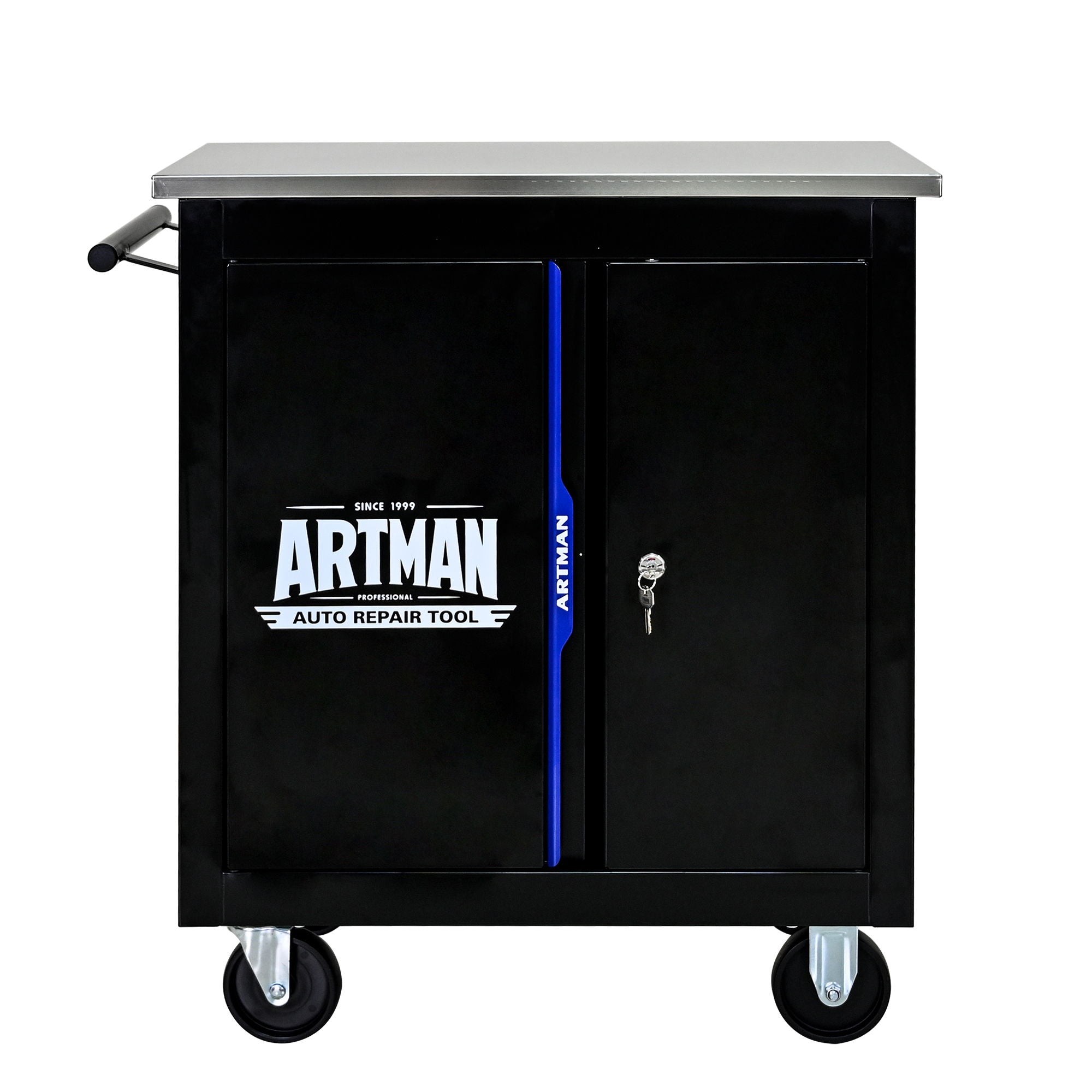 Movable Lockable Double Door Partition With Lock Multi Functional Hardware Storage Tool Car Auto Repair Locker - Black / Blue