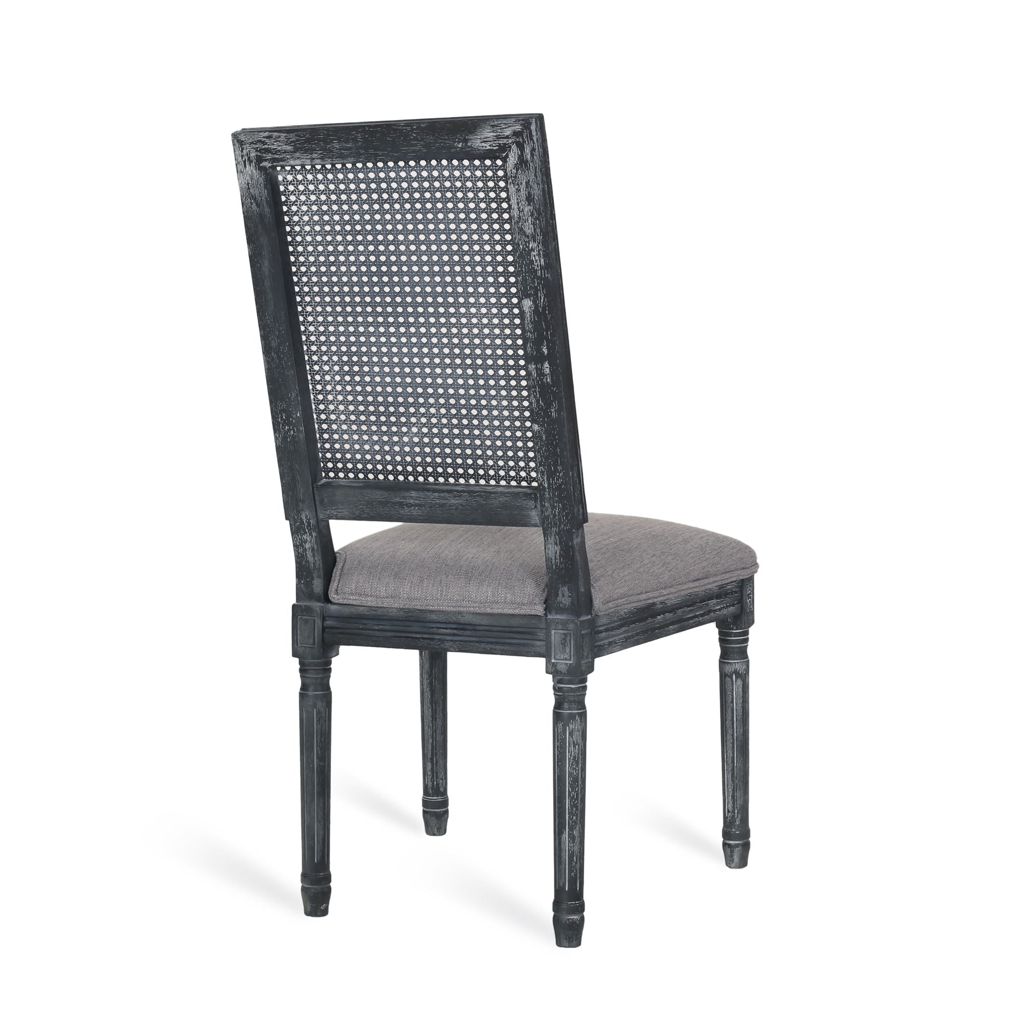 French Country Dining Chair With Rectangular Cane Backrest And Smooth Upholstered Seating