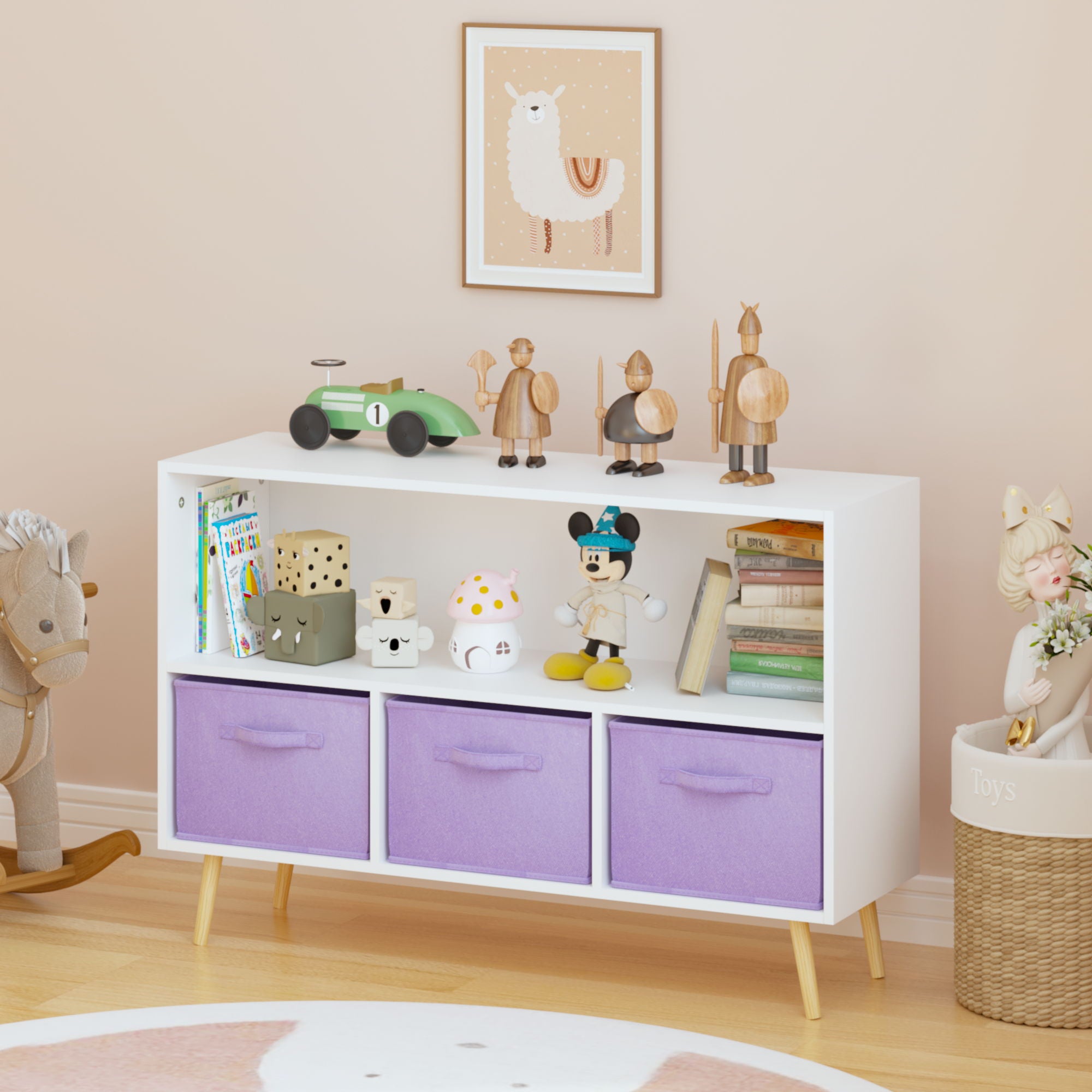 Bookcase With Collapsible Drawers, Book Display Organizer