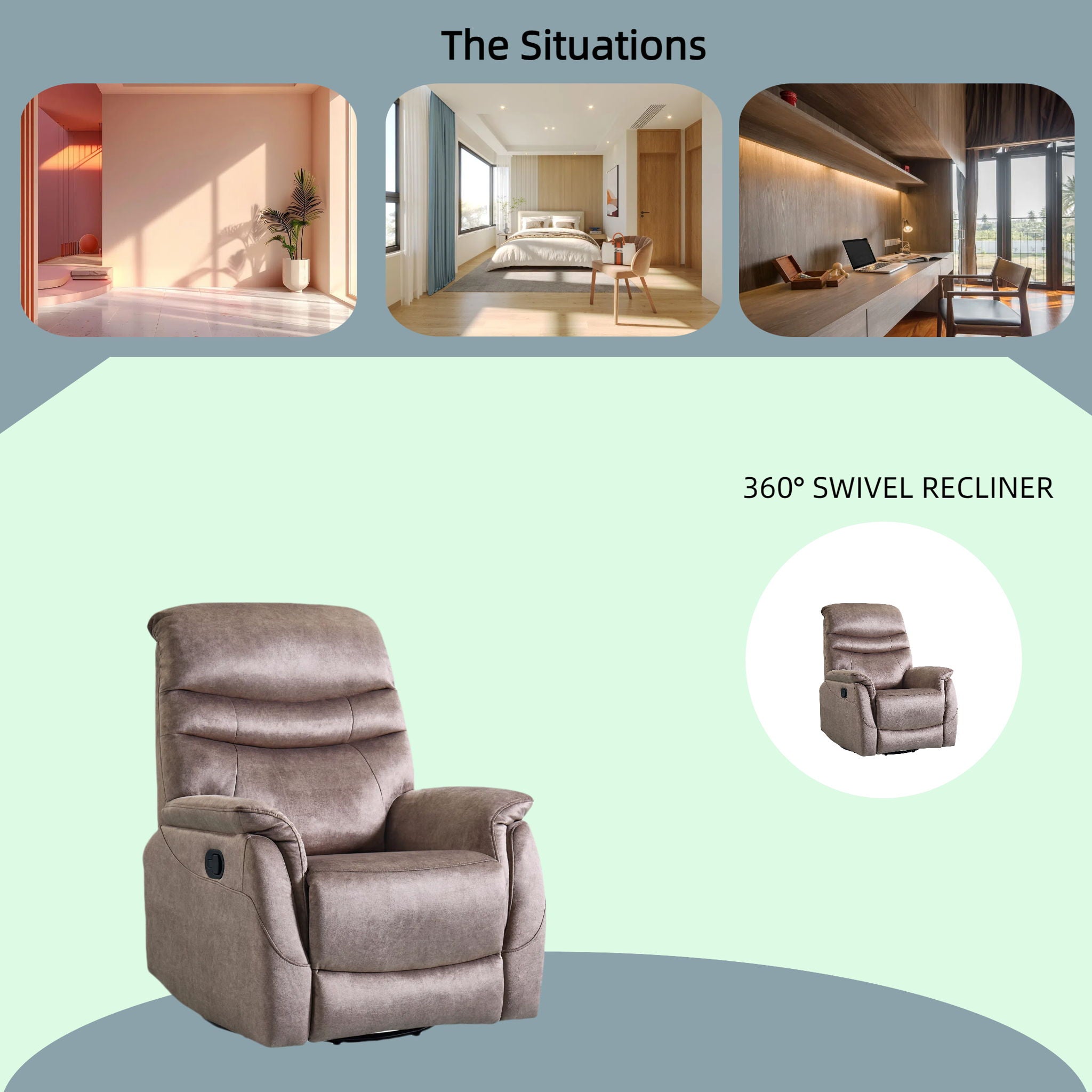 Rocking Swivel Recliner Chair For Living Room, 360 Degree Swivel, Adjustable Modern Reclining Chair, Classic And Traditional Recliner Sofa With Lumbar Support - Dark Gray