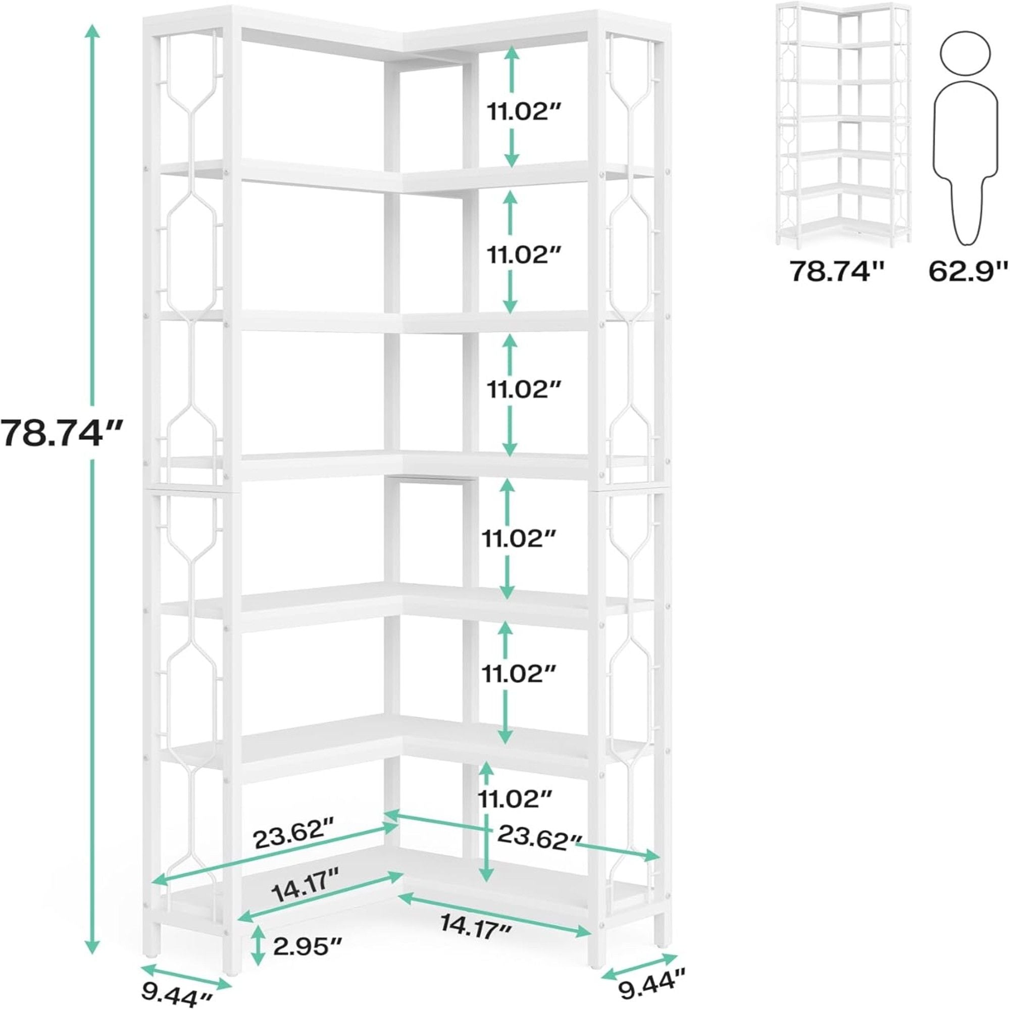 7 Tier Corner Bookshelf, Etagere Display Shelf