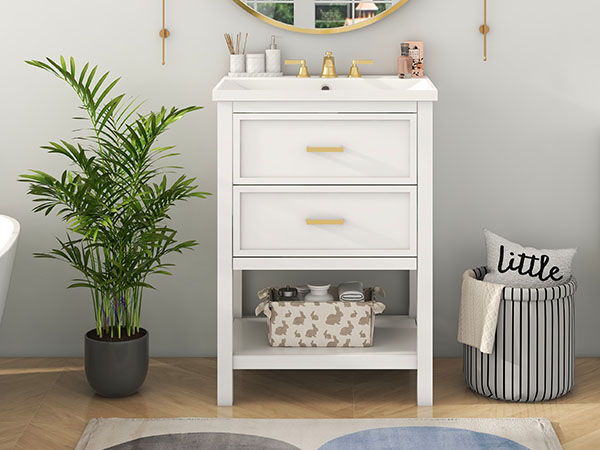 Bathroom Vanity With Top Sink, Modern Bathroom Storage Cabinet With 2 Drawers, Single Sink Bathroom Vanity