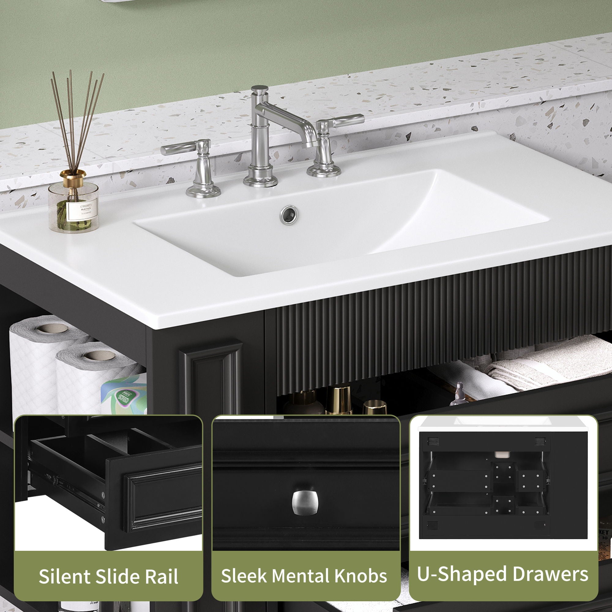 Wall Mounted Bathroom Vanity With 2 Drawers, Sink, Floating Storage Unit