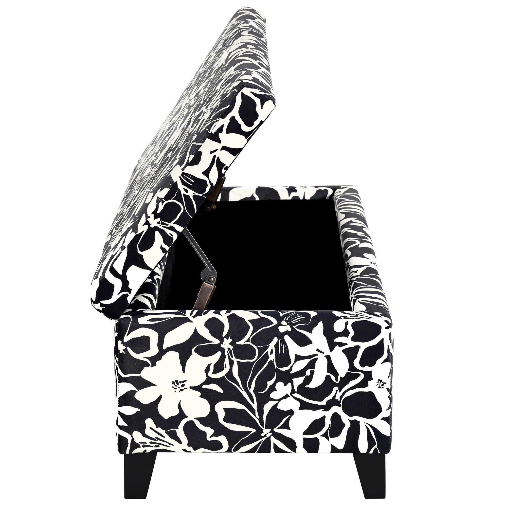 Luxury Storage Ottoman With Floral Patterned Fabric, Soft-Close Hinges, Multi Functional