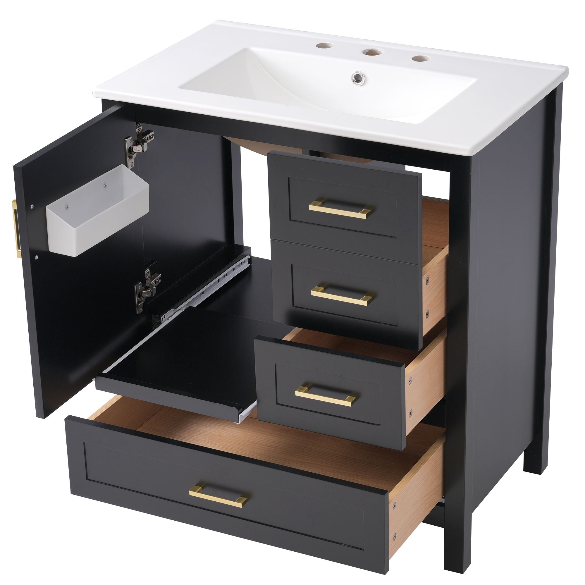 Modern Bathroom Vanity With Ceramic Sink, Solid Frame And Storage Solutions