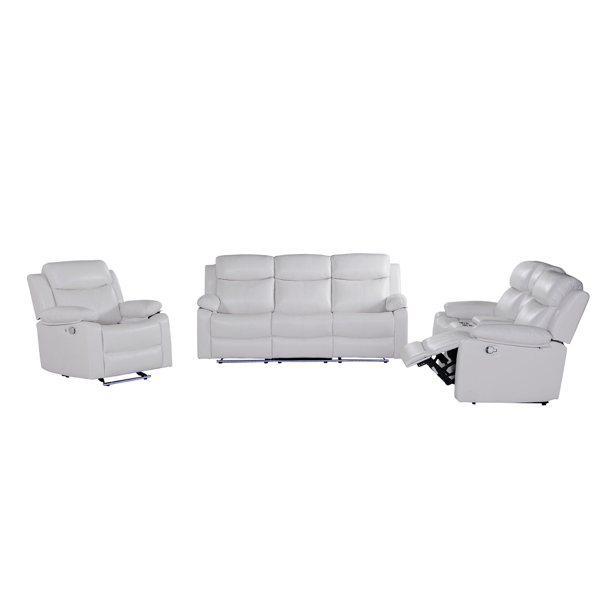 Blanche - Reclining Sofa With LED Lights Frame, Pillow Top Arms - White