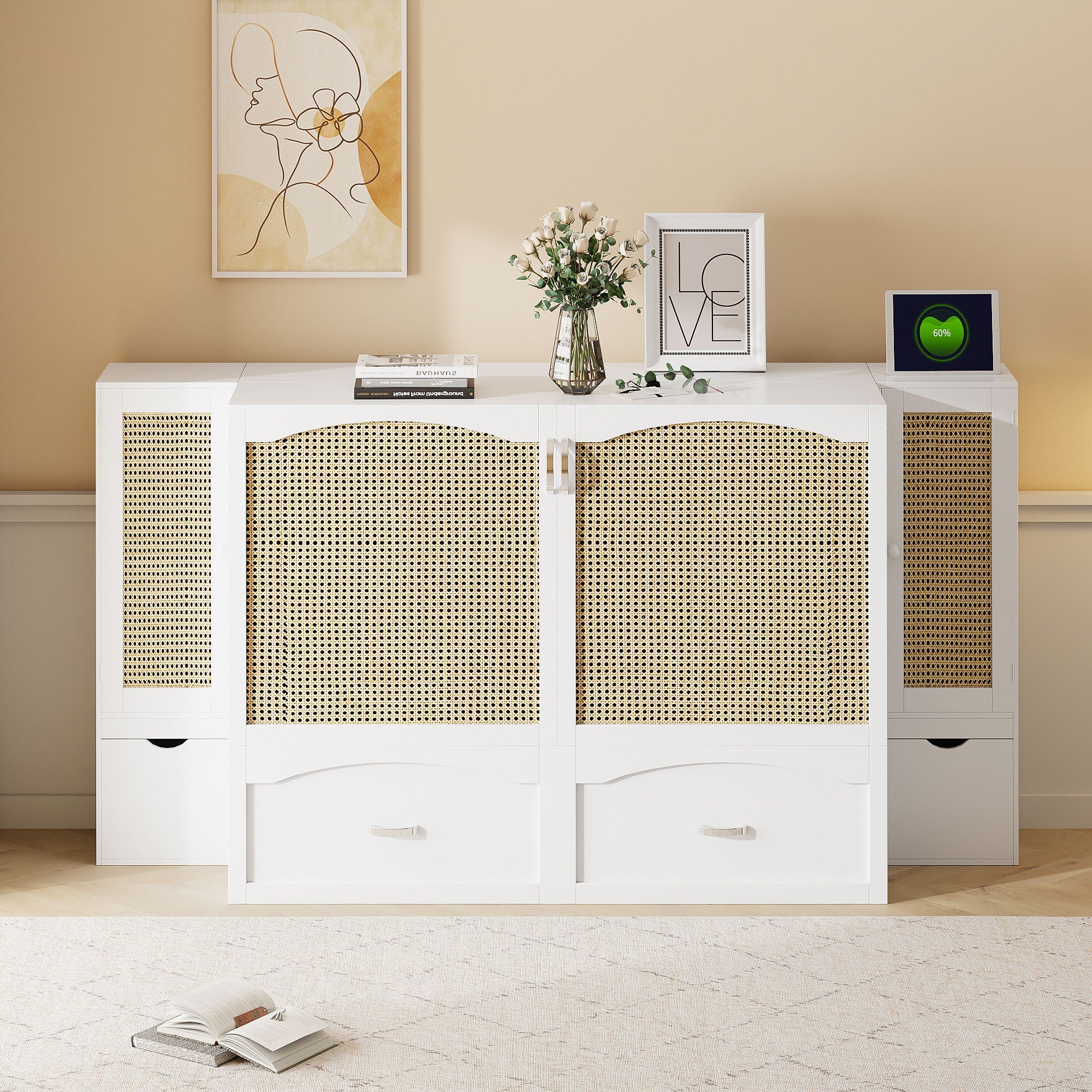 Murphy Wall Bed With Drawer And Rattan Decoration