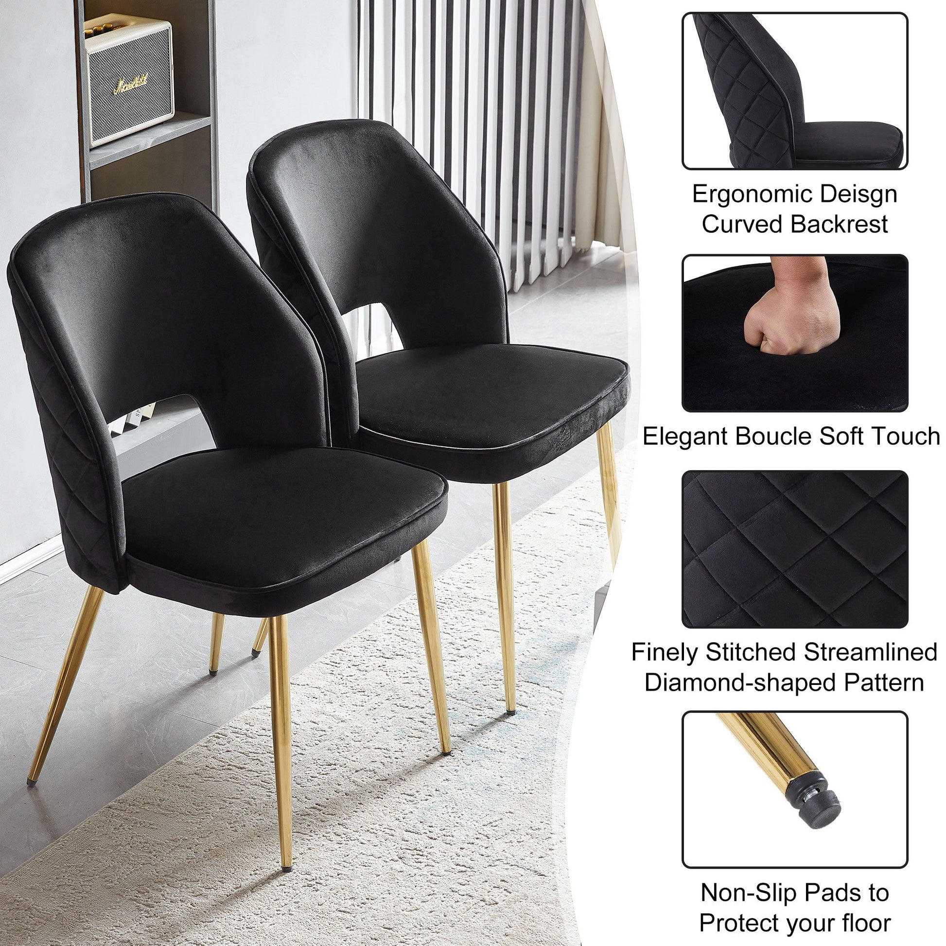 Velvet Dining Chairs With Metal Legs And Hollow Back Upholstered Dining Chairs - Best Buy Furniture