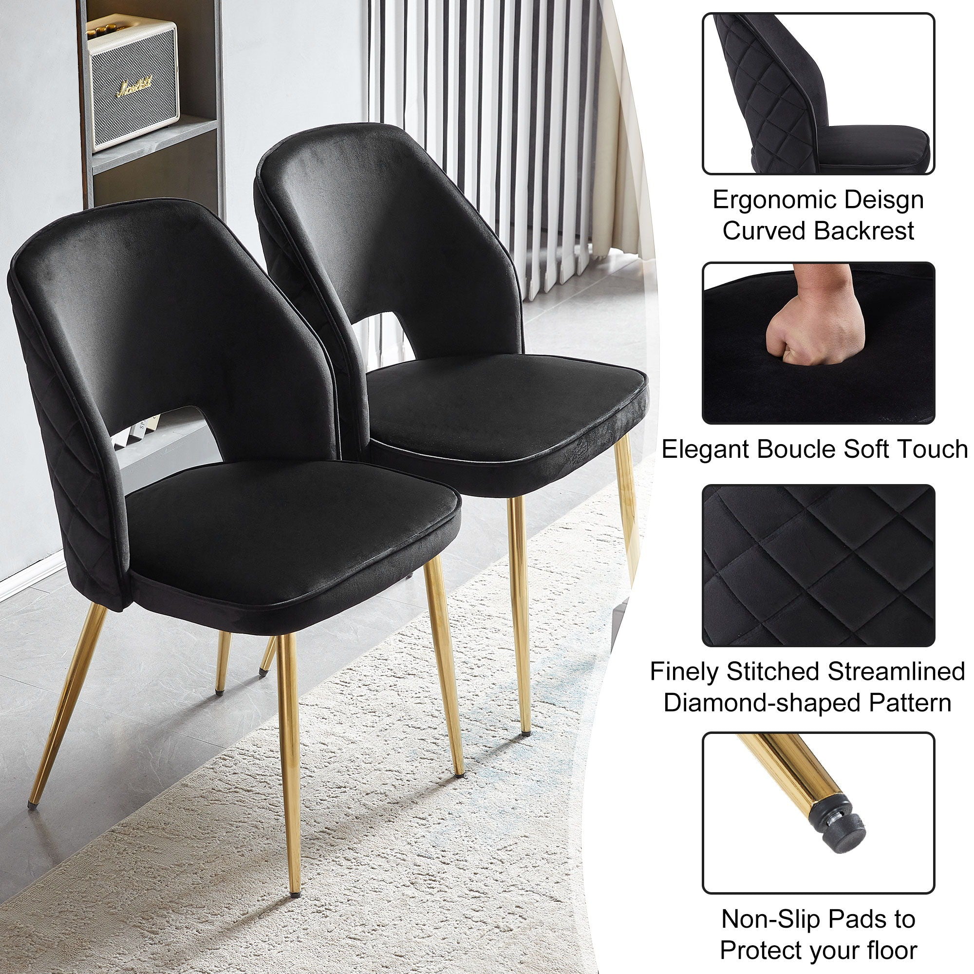 Velvet Dining Chairs With Metal Legs And Hollow Back Upholstered Dining Chairs - Best Buy Furniture