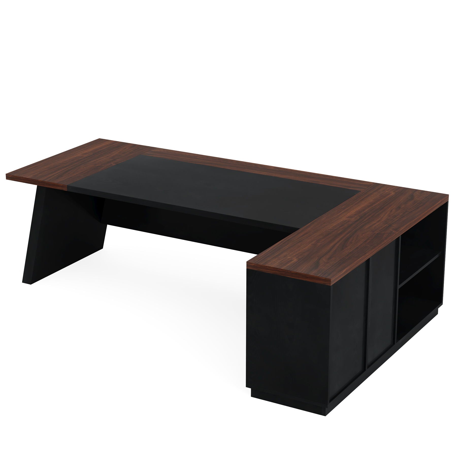 L-Shaped Executive Desk With File Cabinet & Drawers, Large Home Office Computer Workstation