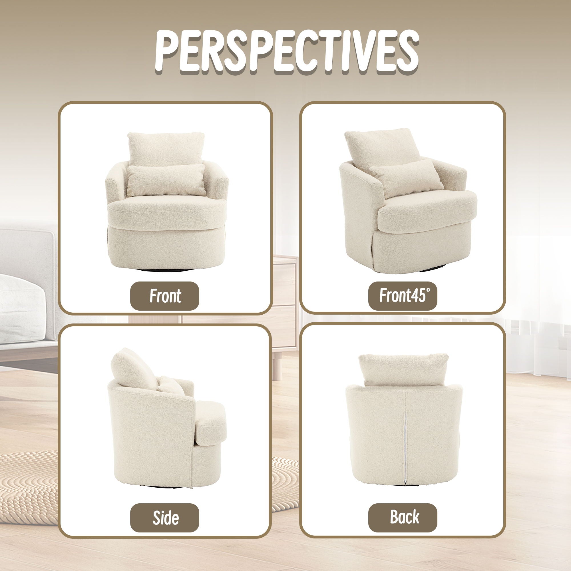 Modern Barrel Comfy Round Accent Sofa Chair, 360 Degree Swivel