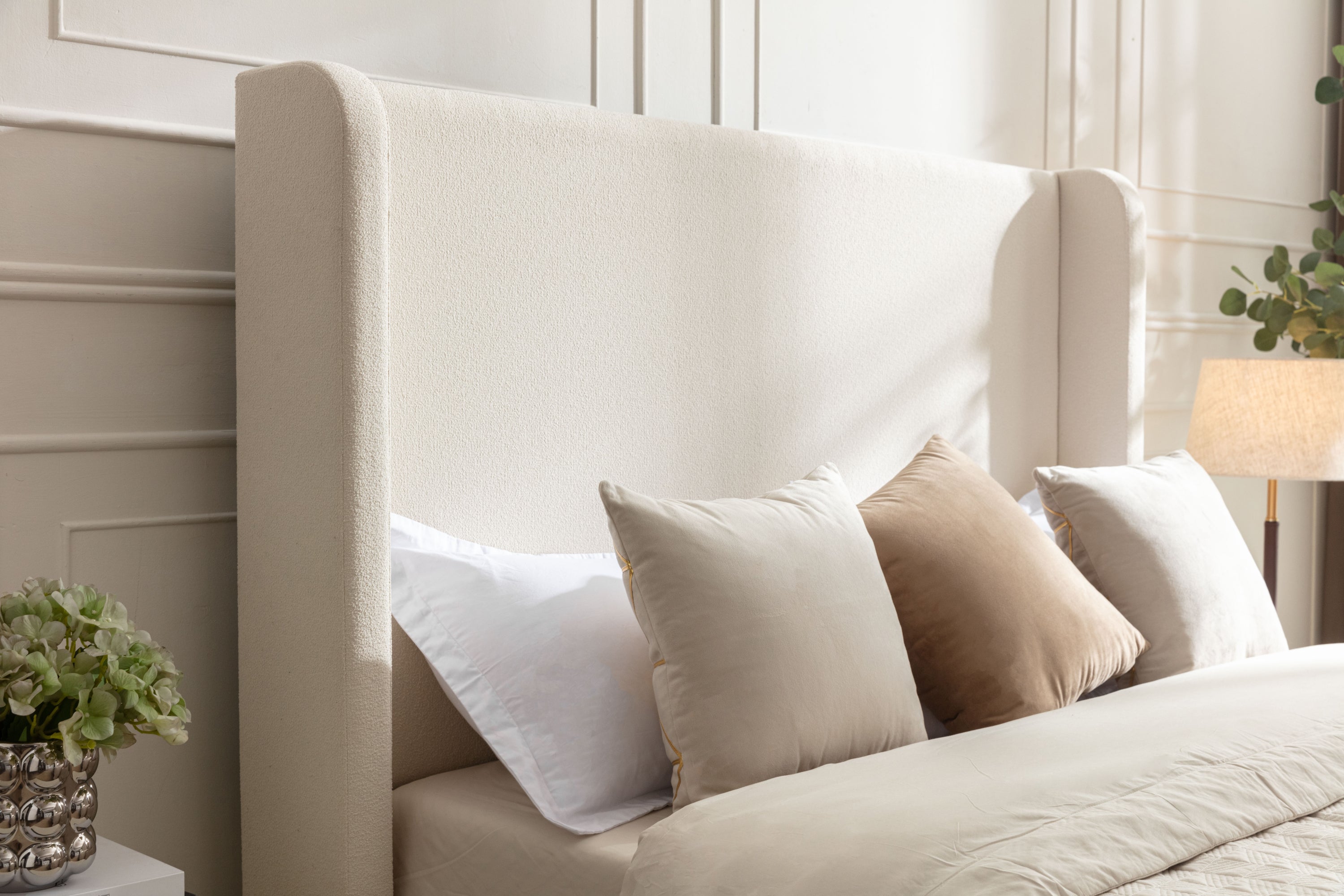 Harper upholstered bed, 54" headboard, ivory boucle