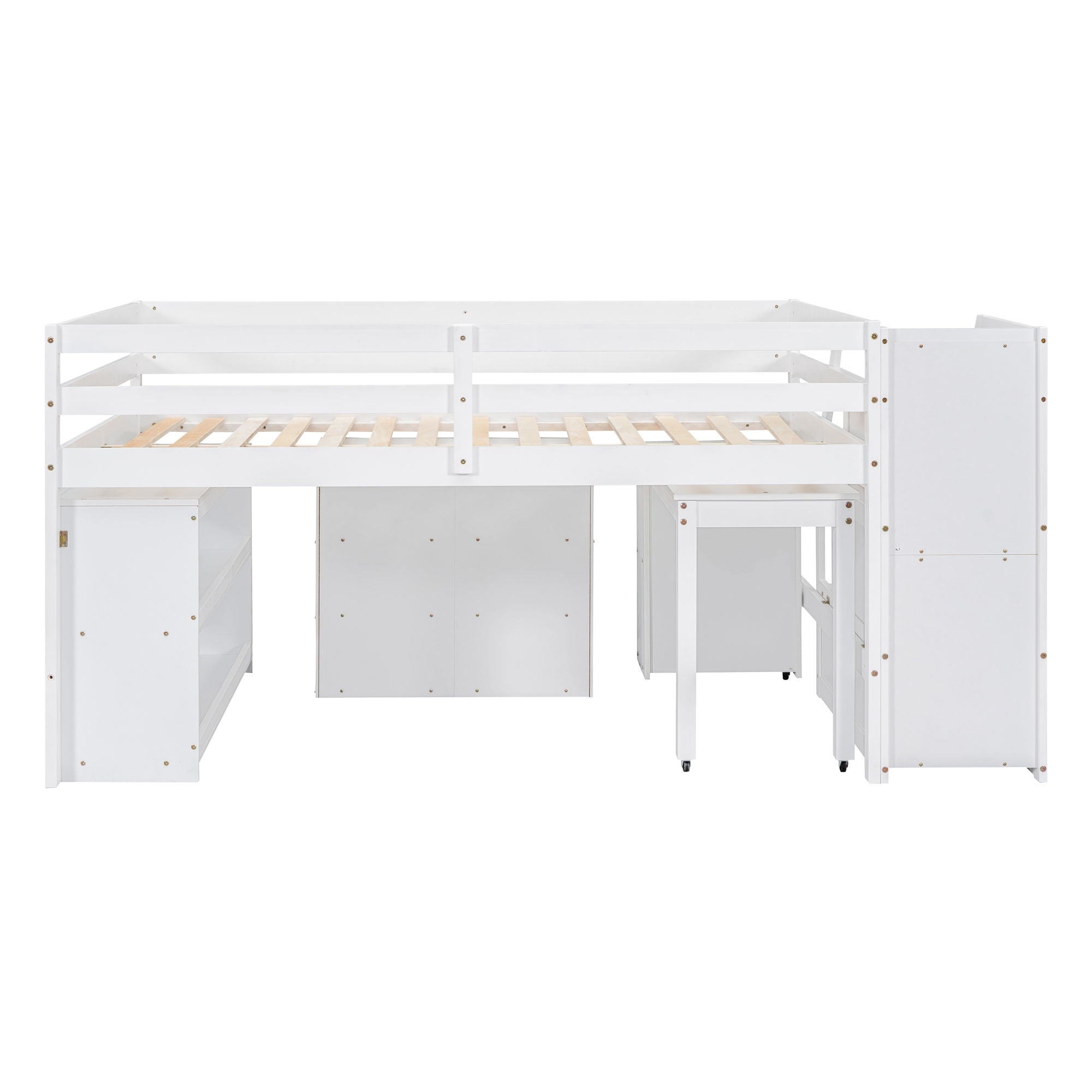 Loft Bed With Retractable Writing Desk And 3 Drawers With Storage Stairs And Shelves