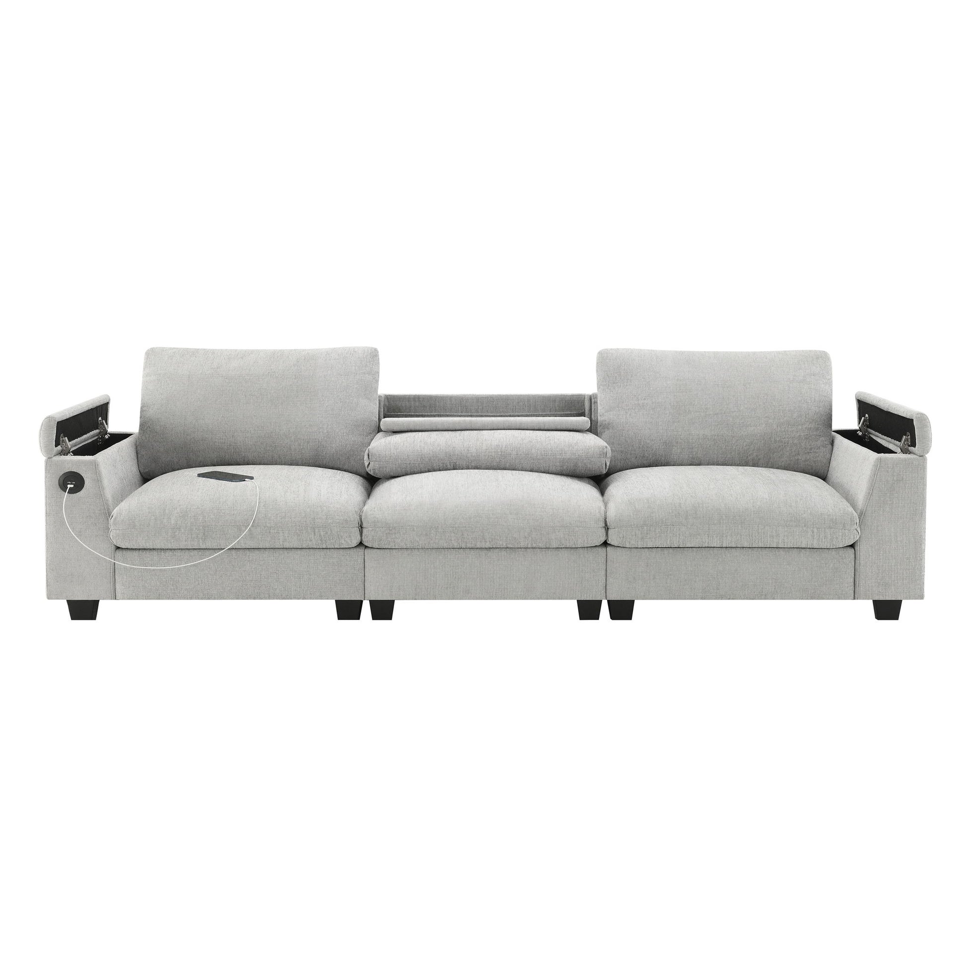 Sectional With Bluetooth Speaker Comfy Cloud Couch Set With Drop Down Table Cup Holders, USB Charger Storage Armrest Wide Seat Sofa - Best Buy Furniture