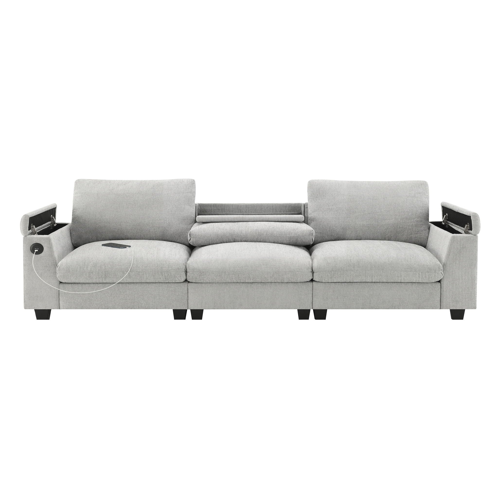 Sectional With Bluetooth Speaker Comfy Cloud Couch Set With Drop Down Table Cup Holders, USB Charger Storage Armrest Wide Seat Sofa - Best Buy Furniture
