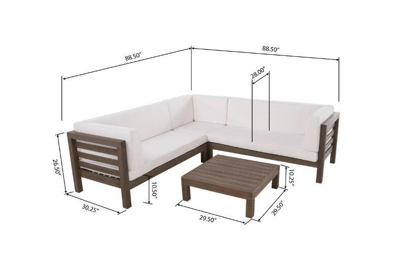 OANA Outdoor Wooden Sectional Set with Cushions, White