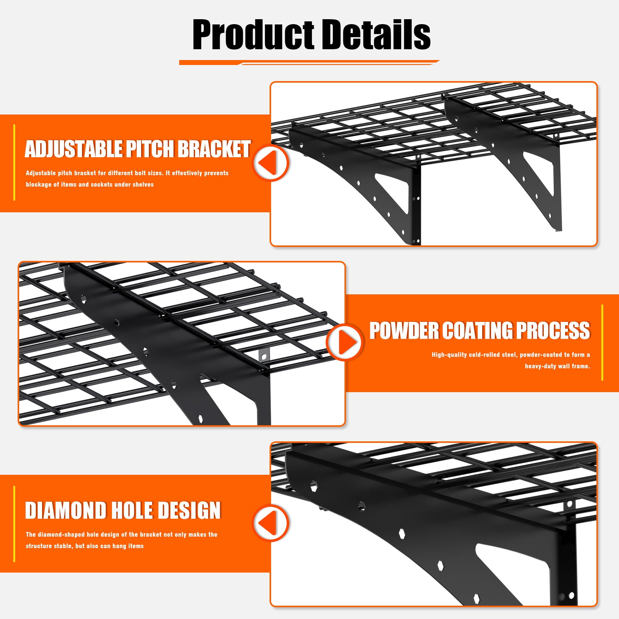 Wall Mounted Wall Shelf For Garage Heavy Duty Wall Shelf, Supermarket Storage Shelf, 2 Pack - Black