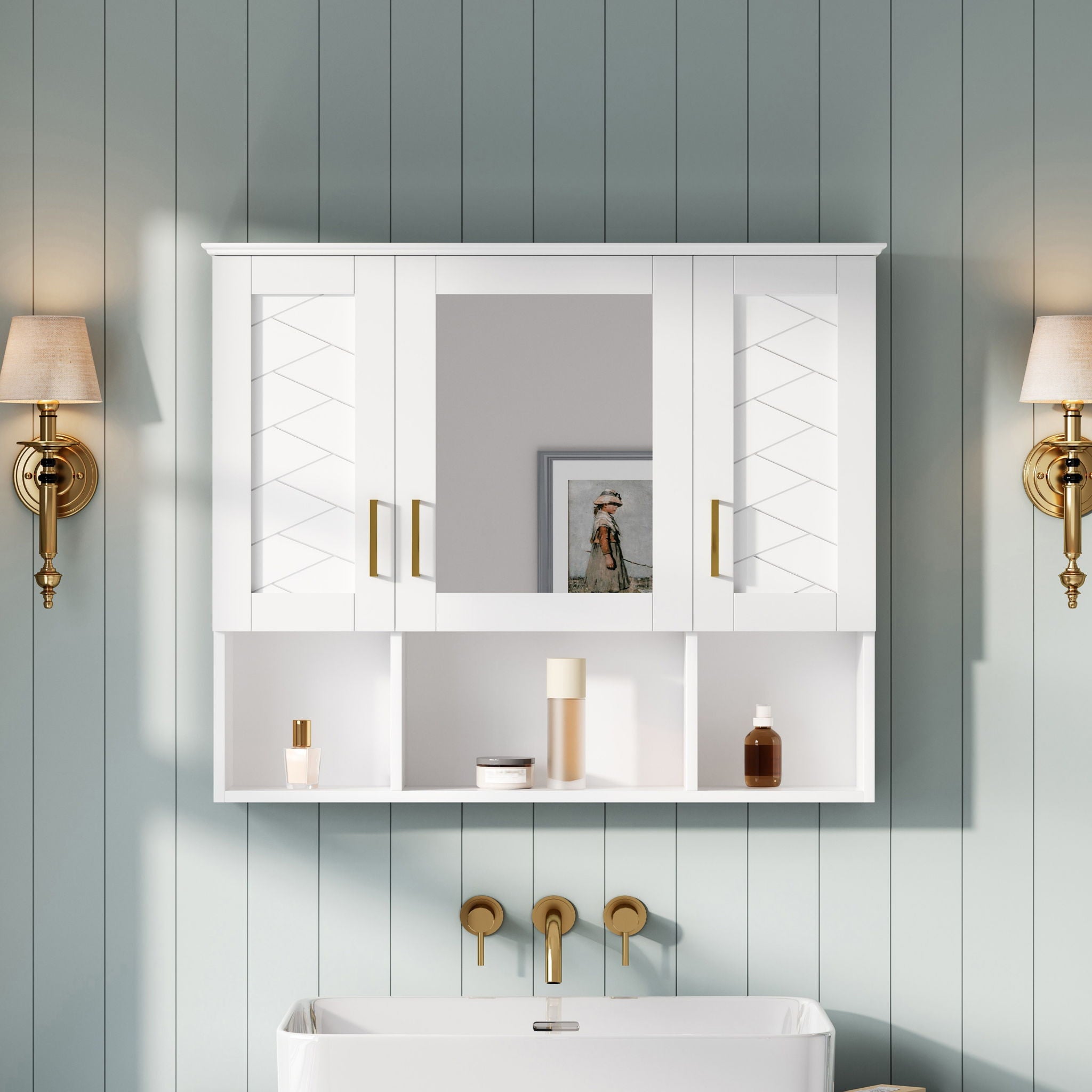 Modern Wall Mounted Medicine Cabinet With Adjustable Shelves, Soft Close Doors, High Define Mirror