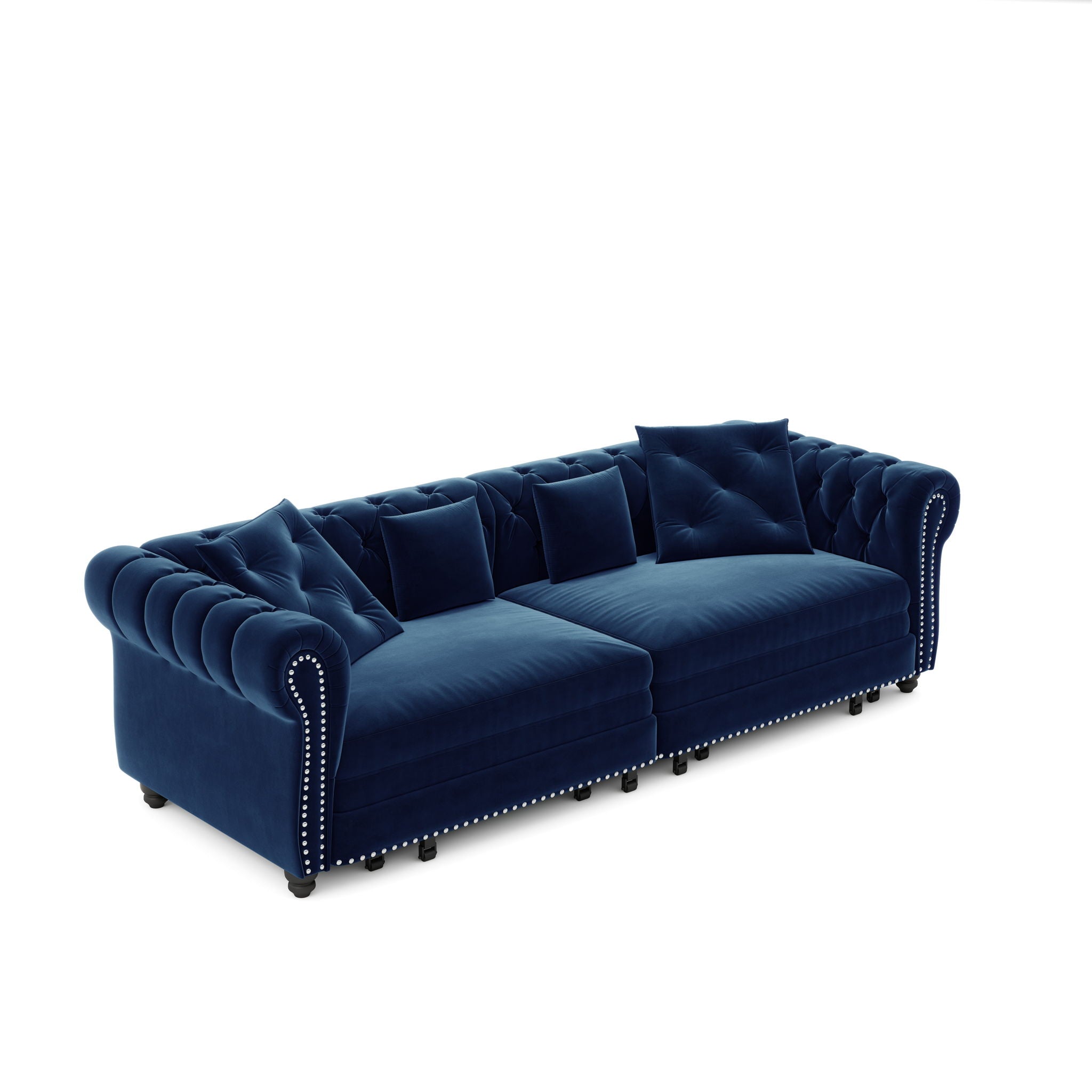 3 In 1 Pull Out Sofa Bed, Convertible Sleeper Sofa Bed, 3 Seater Sofa With Movable Ottoman - Blue