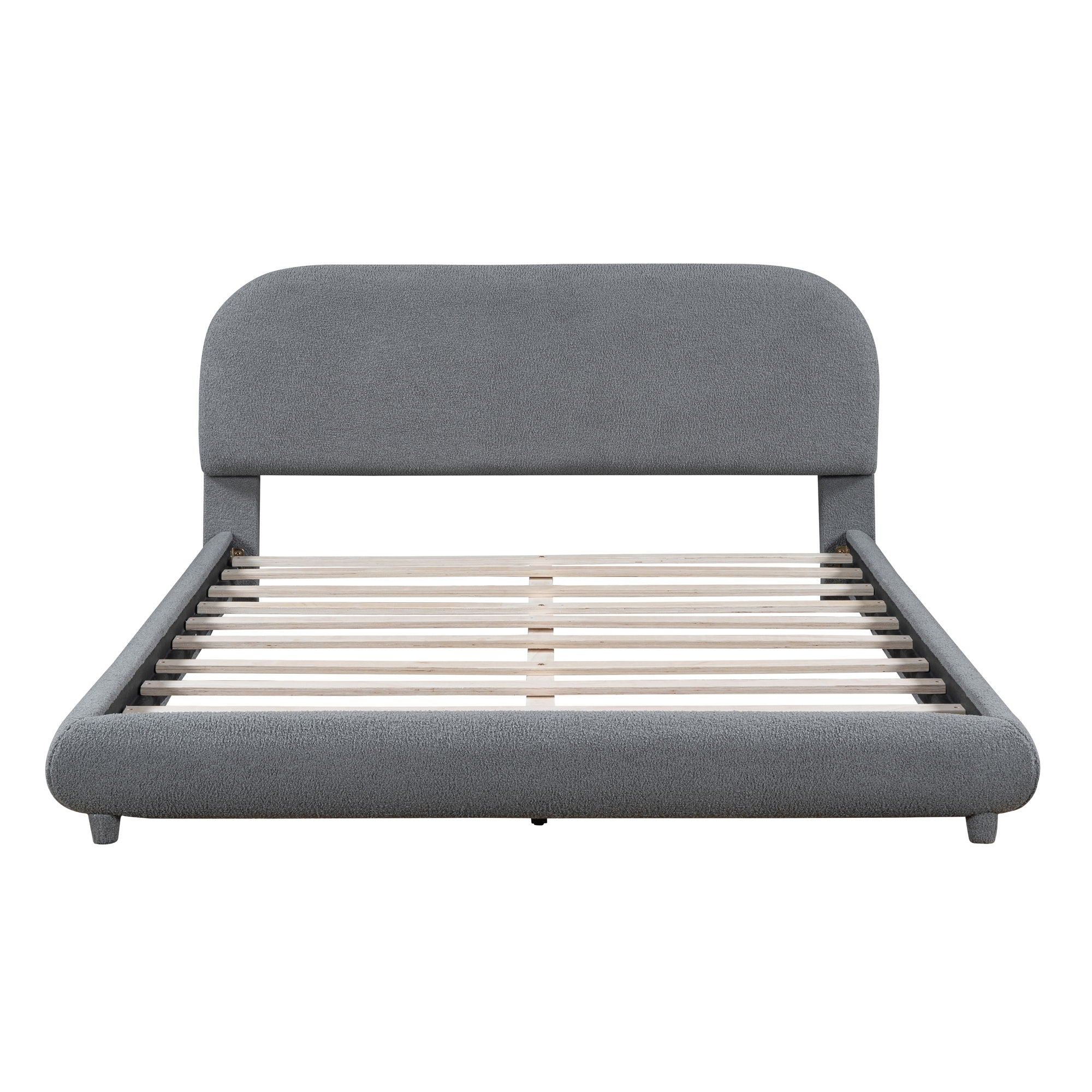 Upholstered Platform Bed With Thick Solid Frame And Stylish Curve-Shaped Design
