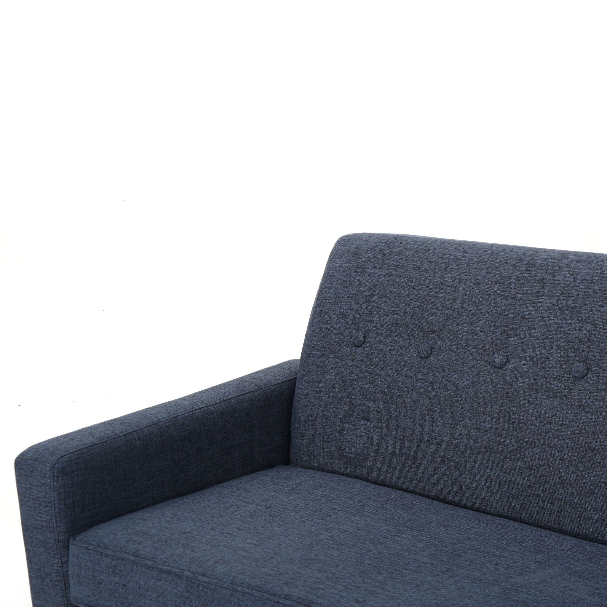 Mid Century Modern 3 Seater Sofa With Button Tufting - Dark Blue