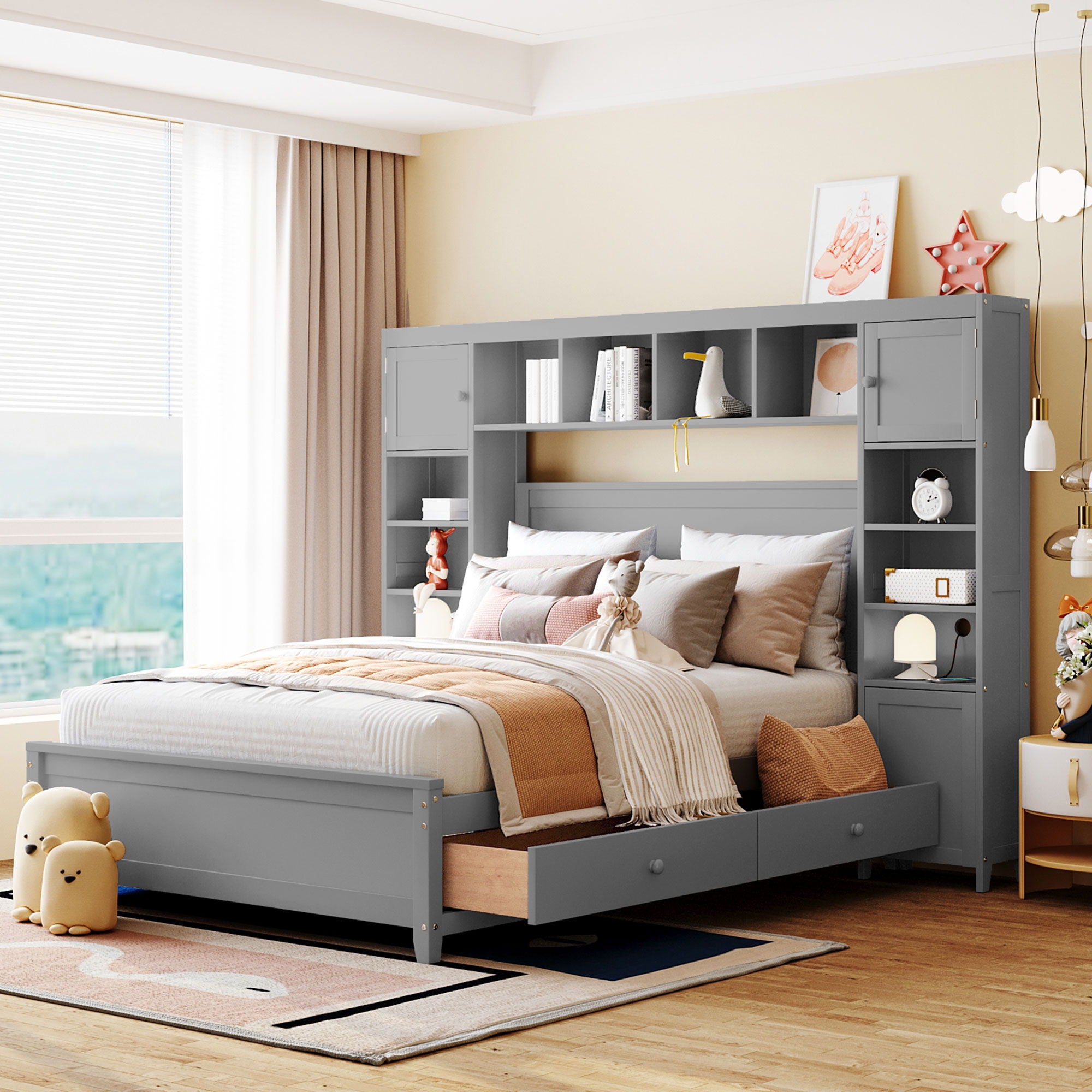 Bed With All In One Cabinet And Shelf