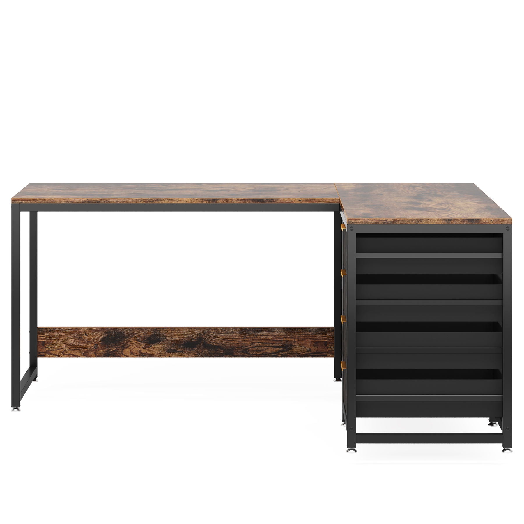 L-Shaped Computer Desk With Drawers And Shelves, Workstation For Home Office