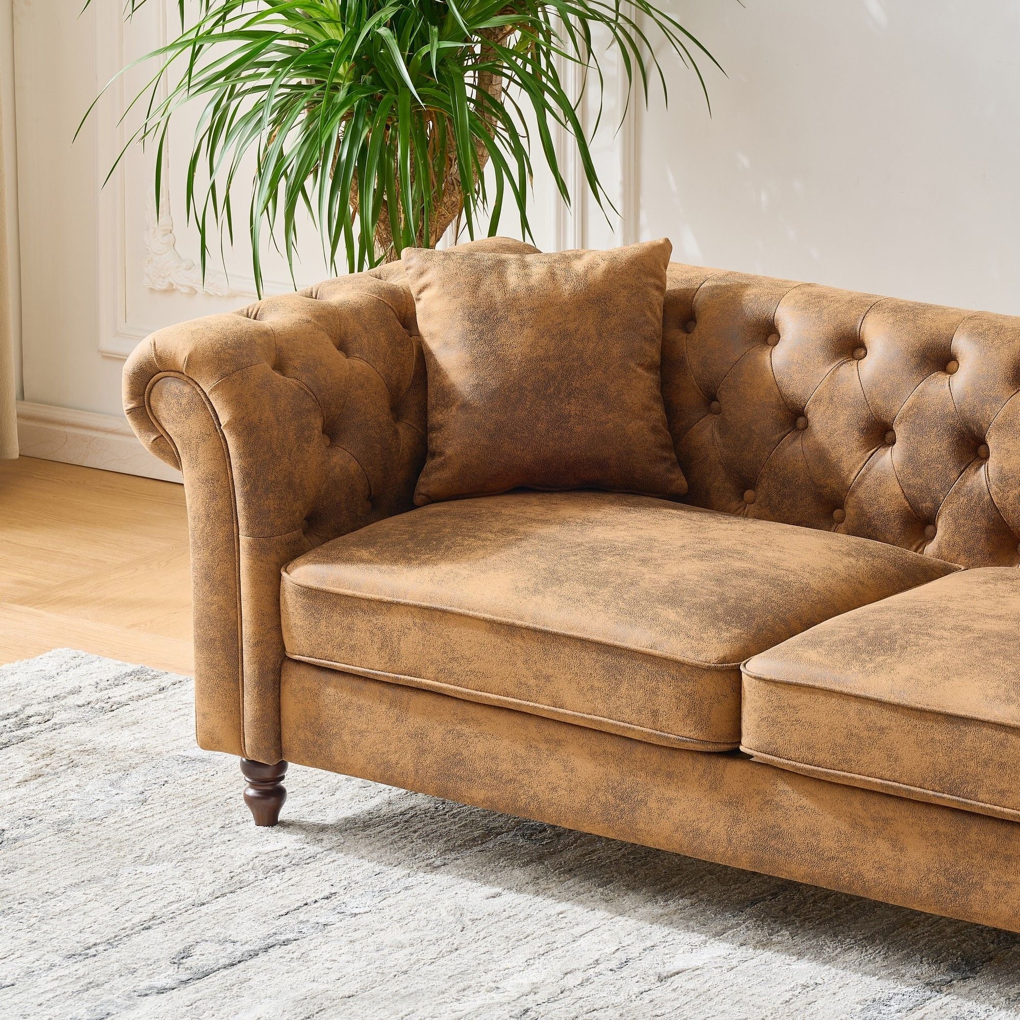 Chesterfield 3 And 2 Seater Sofa Set, High Tech Fabric Upholstered Couch For Living Room