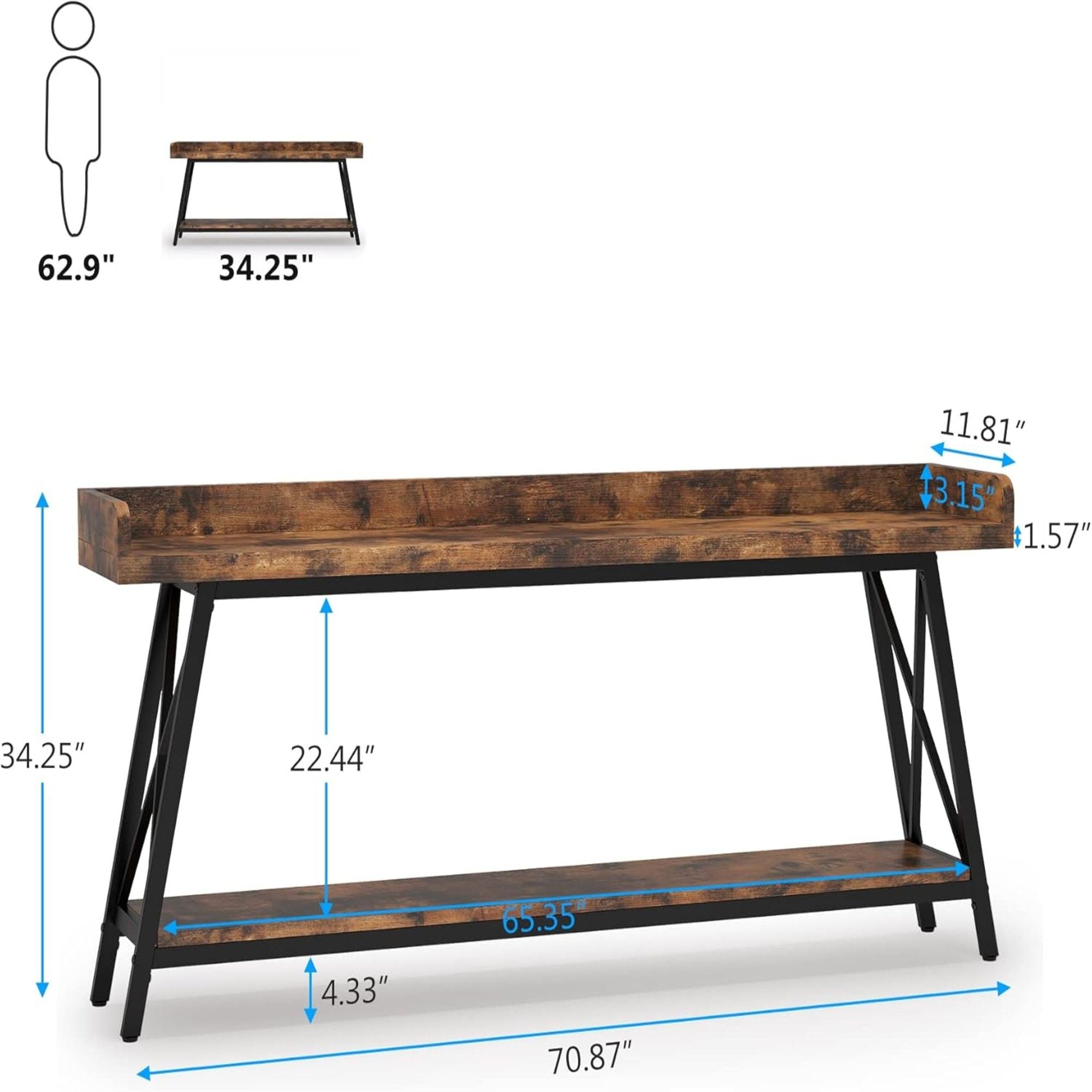 Extra Long Console Table For Living Room - Rustic Brown