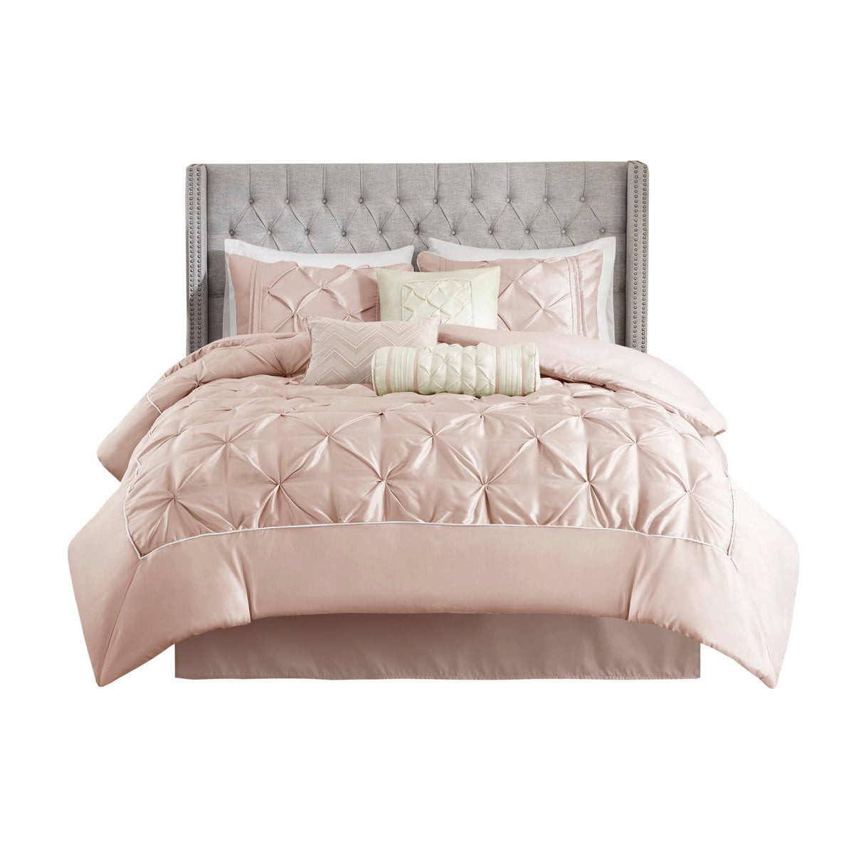 7 Piece Tufted Comforter Set Blush Queen