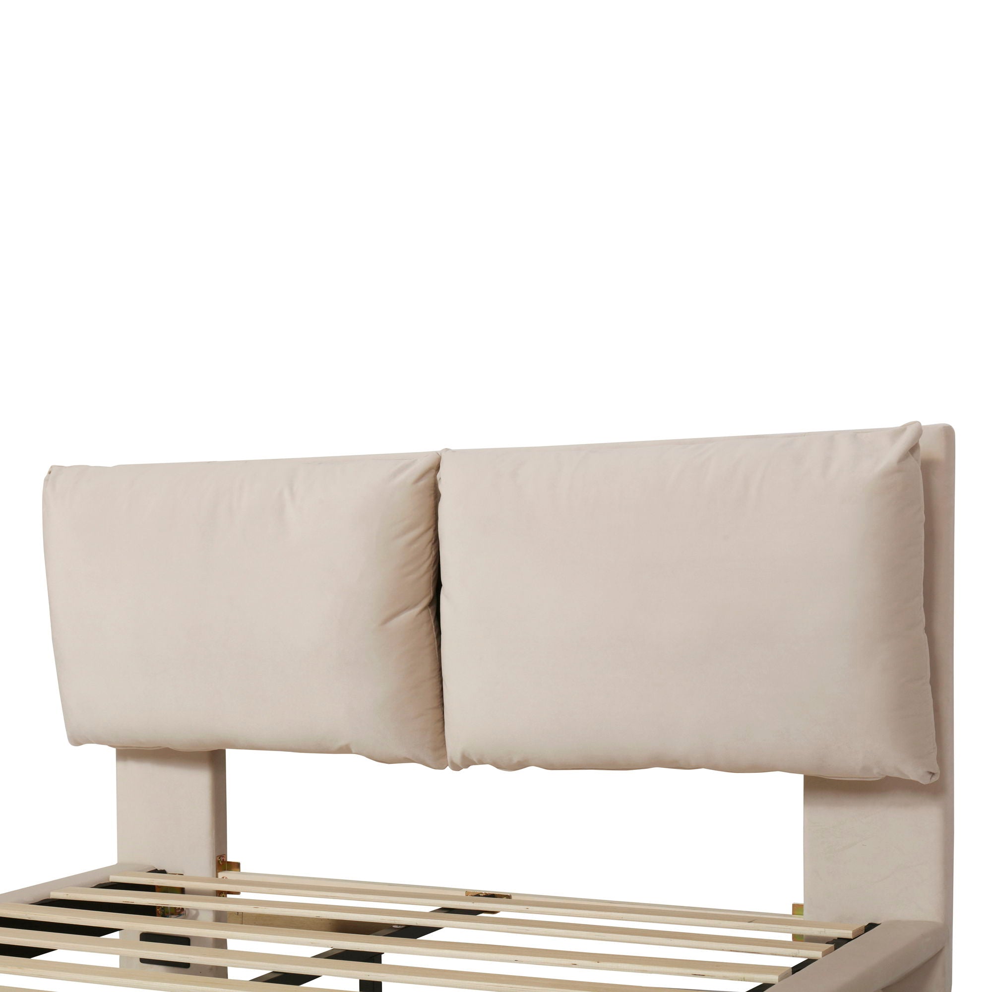 Upholstered Platform Bed With Sensor Light And 2 Large Backrests, With 2 Sets Of USB Port And Socket On Each Rear Bed Leg