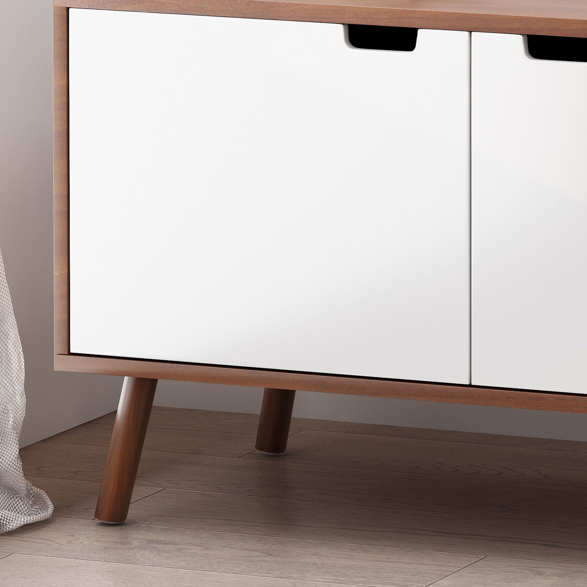 Modern 2 Door Cabinet End Table - White / Walnut